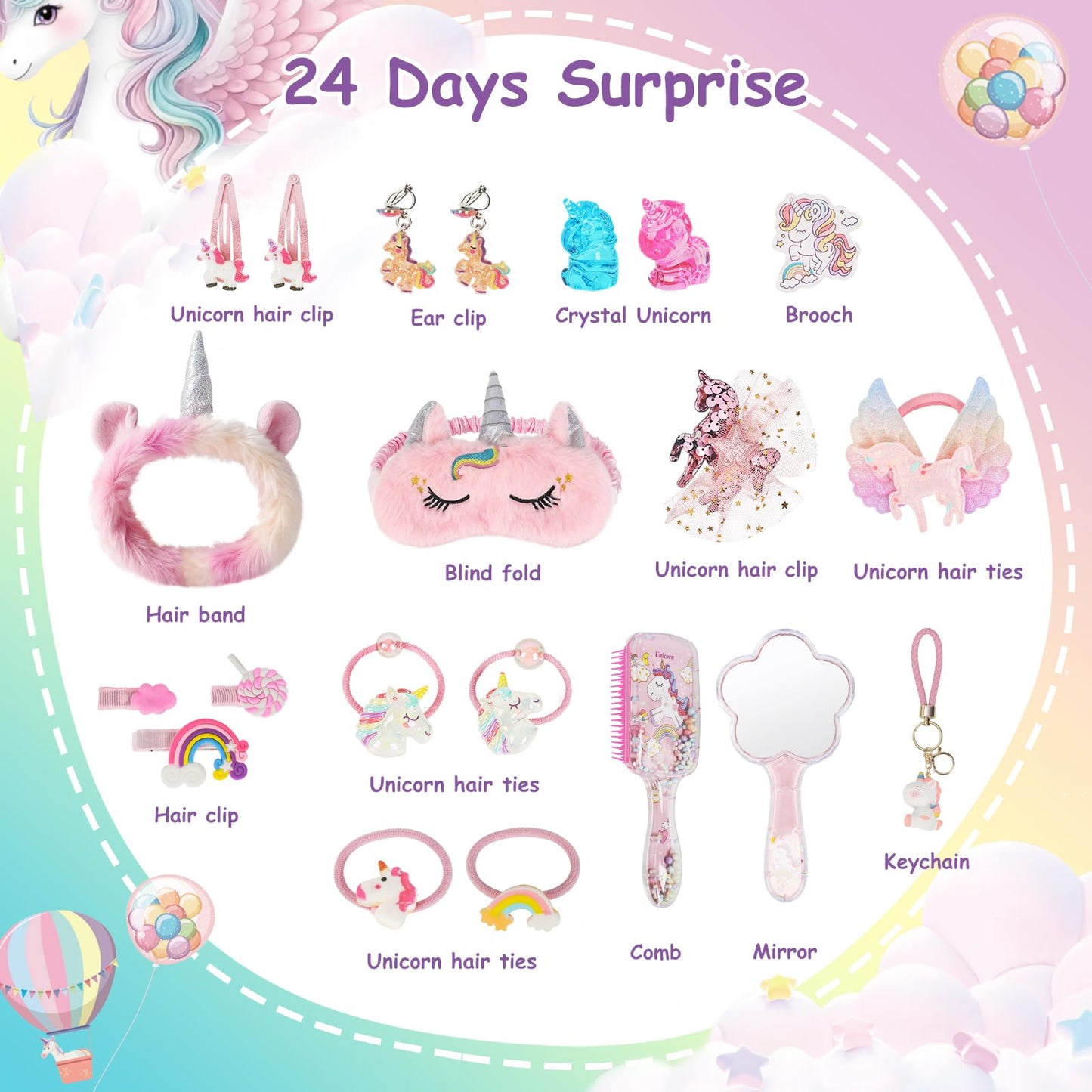Advent Calendar 2025 Girls - 24 Days Christmas Countdown Calendar Unicorn Kit Xmas Gifts for Toddlers, Countdown Calendar Surprises Gifts for Daughter and Granddaughters, Xmas Makeup Gifts (Unicorn) - Medaid International