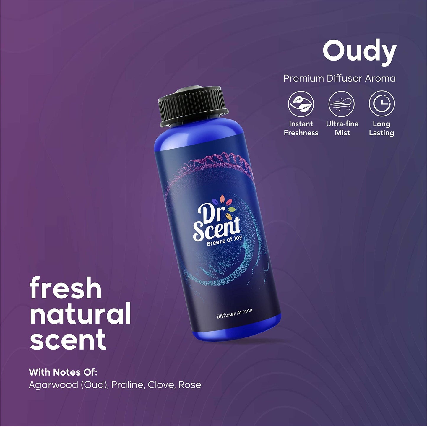 Dr Scent Diffuser Aroma Oudy, With Intense Notes of Rich Agarwood, Sweet Hearty Notes of Praline, Finishing with Strong Woody Hints of Clove (170ml) - Medaid International