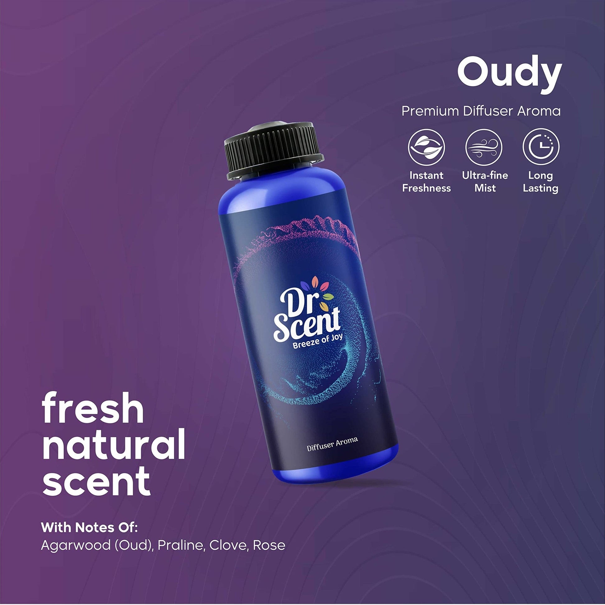 Dr Scent Diffuser Aroma Oudy, With Intense Notes of Rich Agarwood, Sweet Hearty Notes of Praline, Finishing with Strong Woody Hints of Clove (170ml) - Medaid International