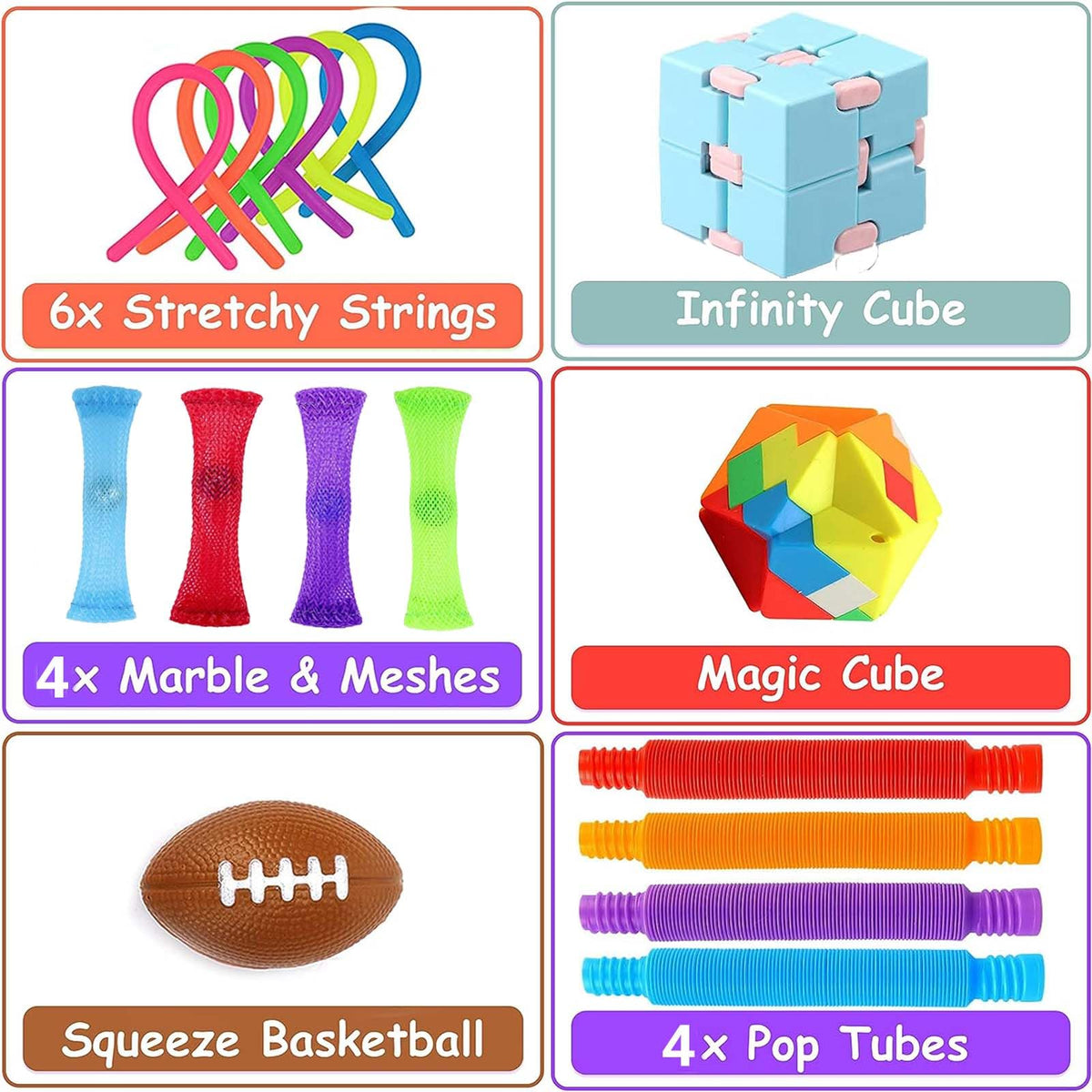 Sensory Toys Set 55 Pack, Stress Relief Fidget Hand Toys for Adults and Kids, Sensory Fidget and Squeeze Widget for Relaxing Therapy