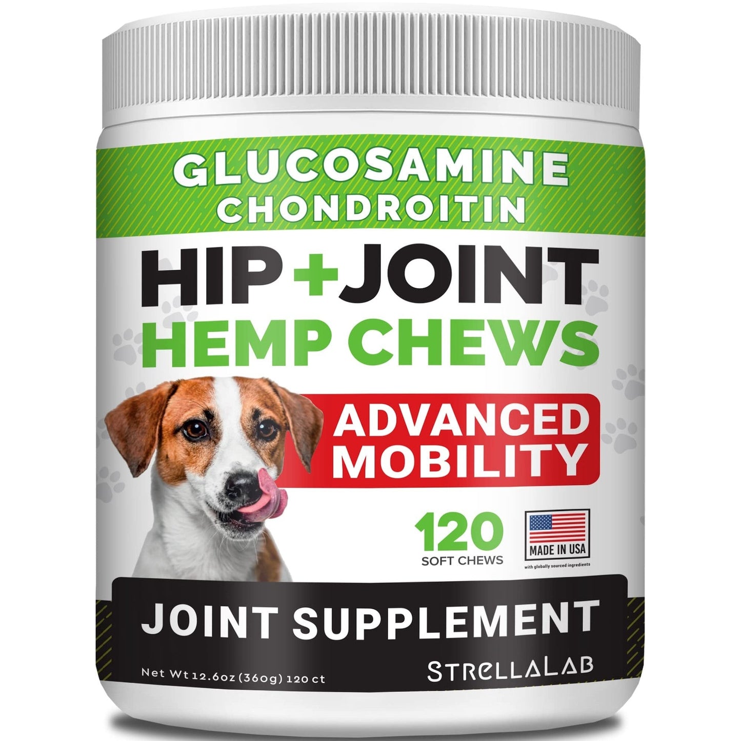 Hemp Chews for Dogs - Hip & Joint Supplement with Glucosamine - Joint Pain Relief Treats - Omega 3, Chondroitin, MSM - Advanced Mobility Support - Chicken Flavor - 120 Ct - Made in USA