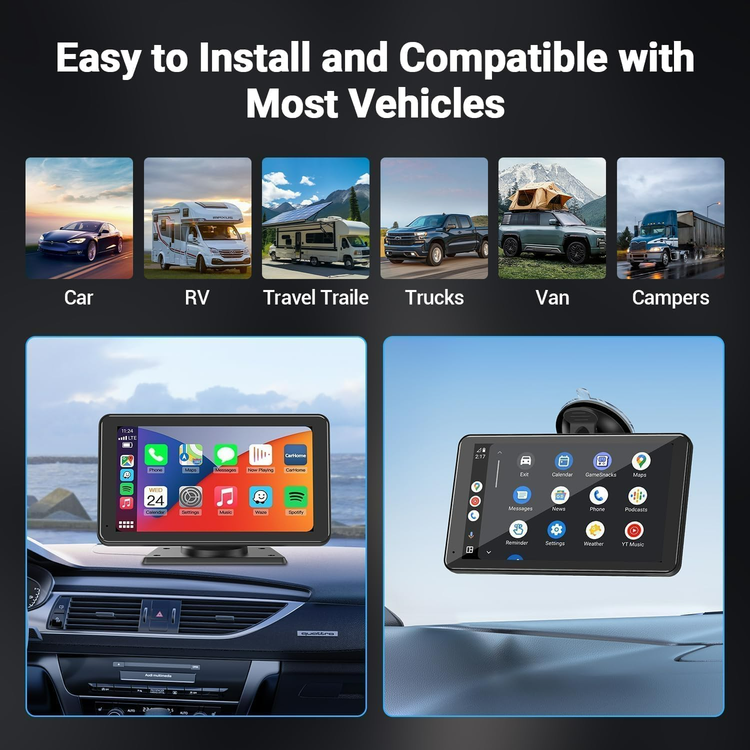Wireless Car Radio Stereo Apple Carplay AirPlay & Android Auto with Backup Camera - Medaid International