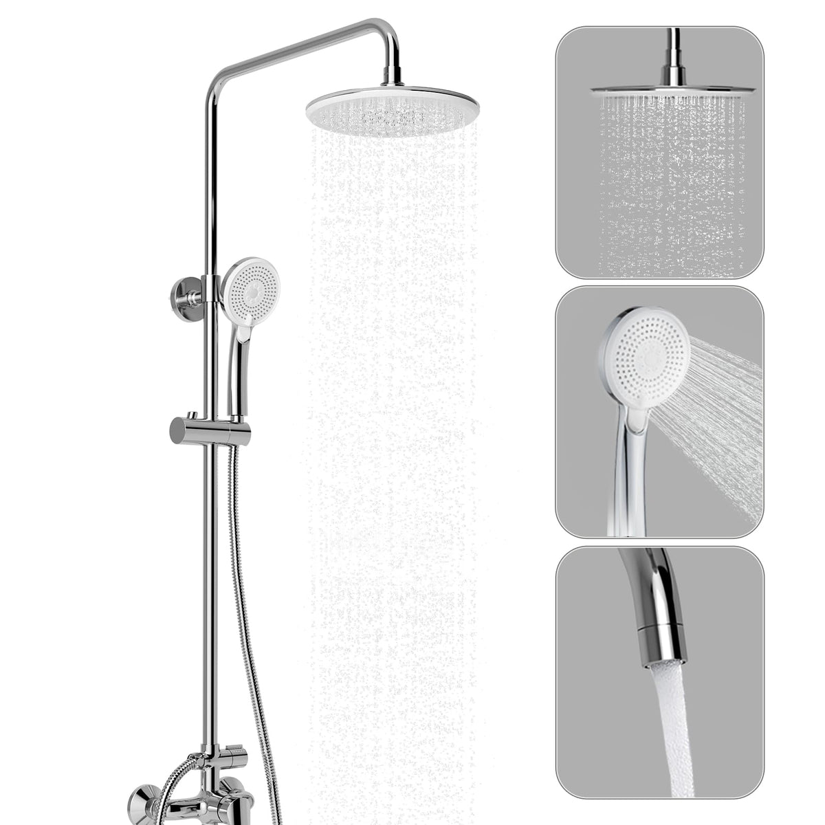 JOMOO Bathroom Shower Set, 9 "High Pressure Rainfall Shower, Handheld Showerhead and Shower Tap Combo, 3 Function Multifunctional Shower System with one button on/off, Chrome