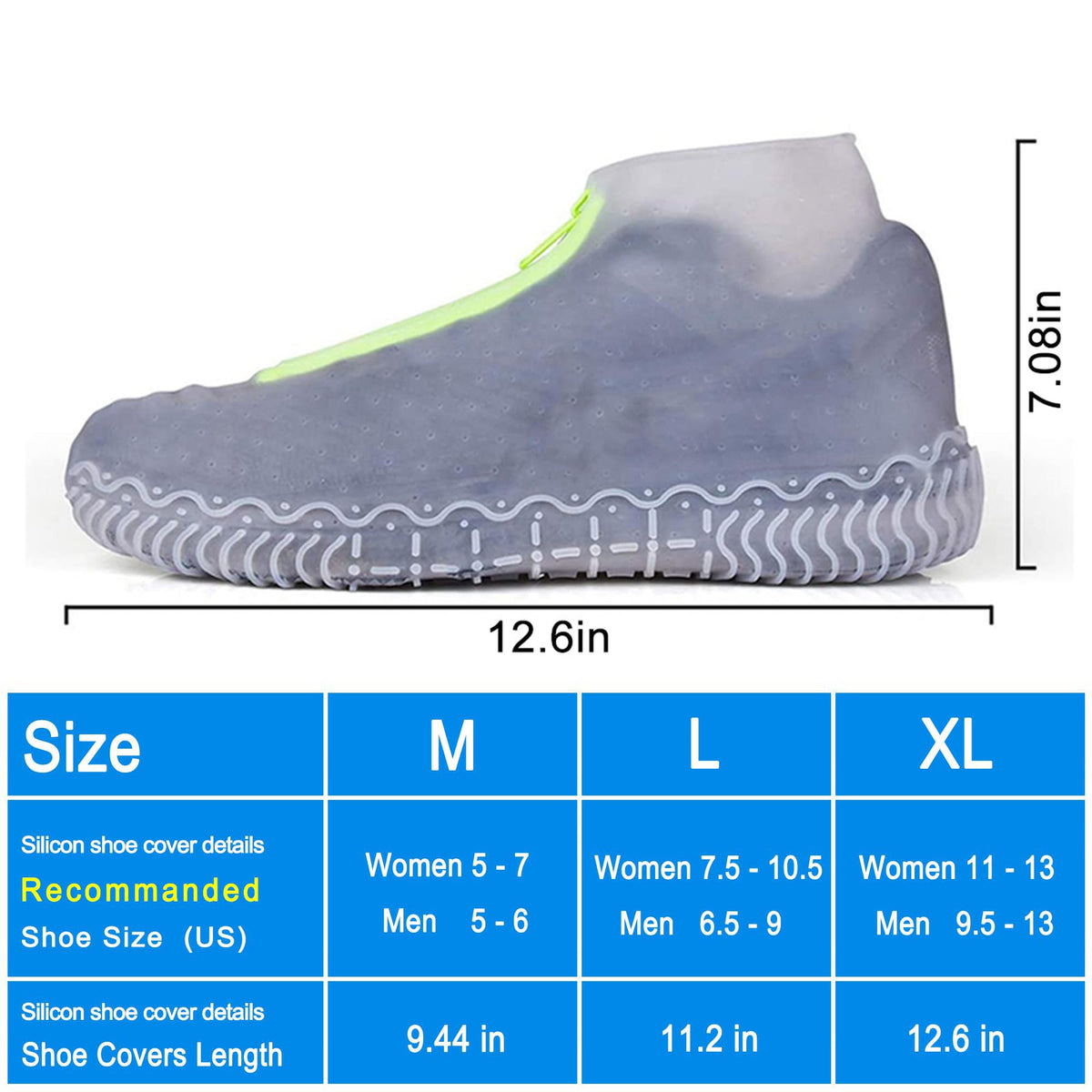 TERRIFI Silicone Waterproof Shoe Covers, Upgrade Reusable Overshoes with Zipper, Resistant Rain Boots Non-Slip Washable Protection for Women, Men (M (33-38cm), White)