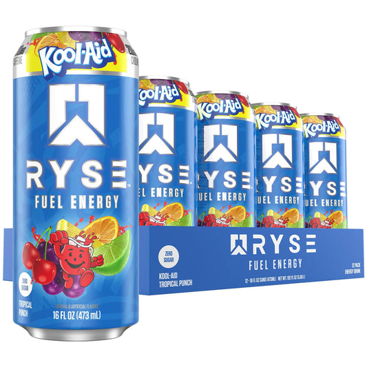 RYSE Fuel Energy Drink - Kool-Aid Tropical Punch - Sugar Free, Gluten Free & Vegan - 200mg Natural Caffeine, Taurine & Choline for Focus & Energy - No Artificial Colors - 16 fl oz Cans (12-Pack) - Medaid International