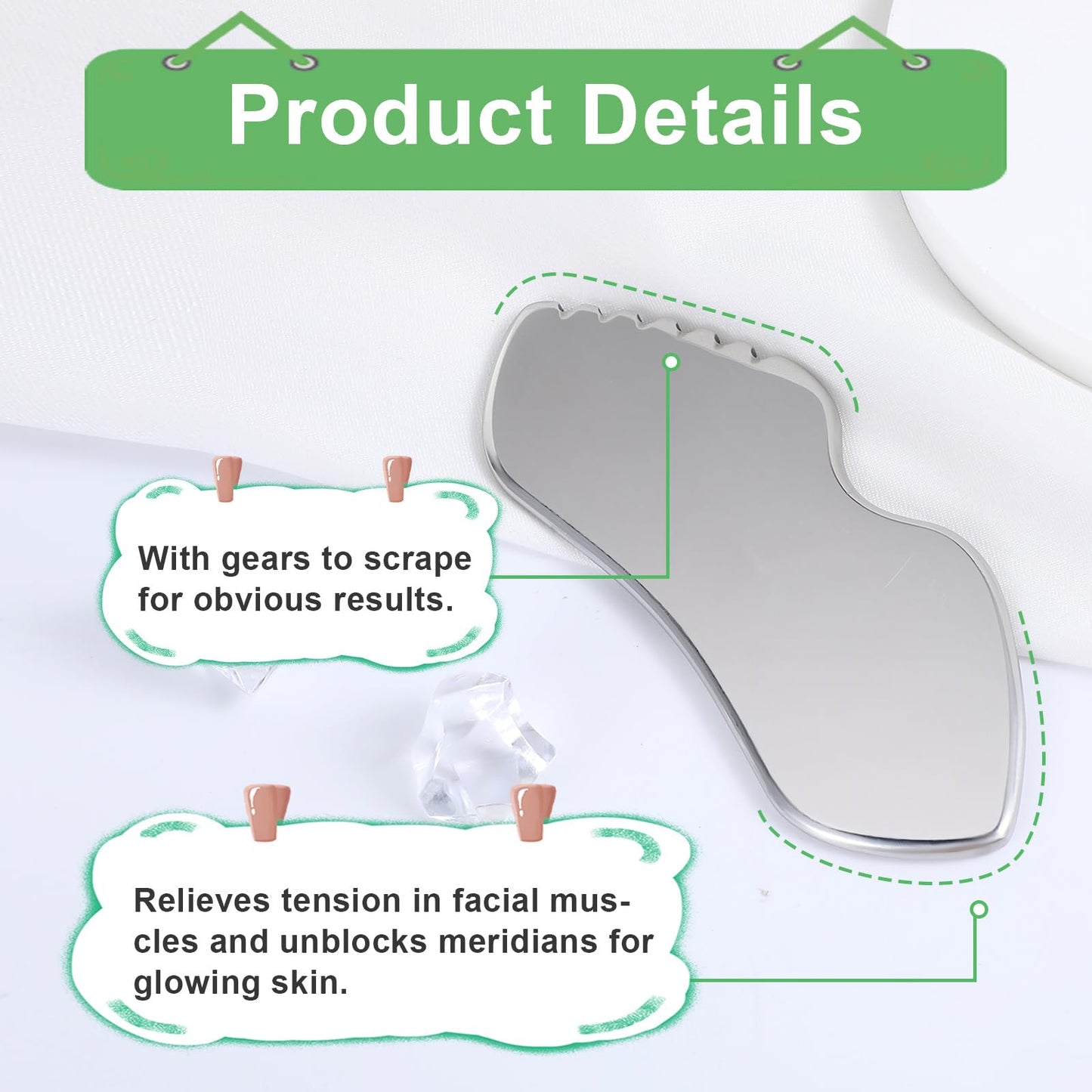 Yuanchu Gua Sha Stone, Gua Sha Stainless Steel Facial Tools Beauty Scraping Massage Tool Jaw Shaping Swelling Reduction Skin Care Gift Women Lines Face Lifting Improvement Fine - Medaid International