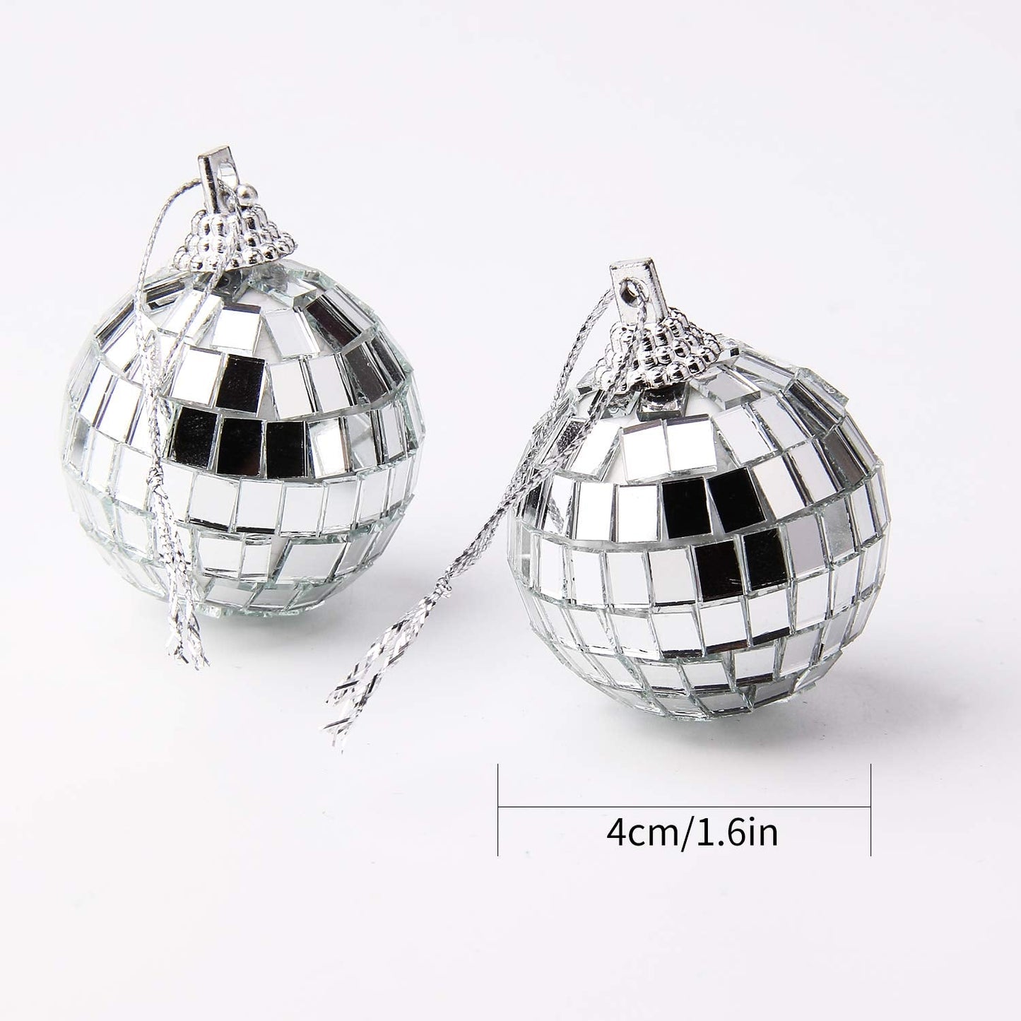 12 Pcs Silver Disco Mirror Ball for Party Decoration, Christmas Tree Wedding Birthday Party Ornaments(4CM) - Medaid International