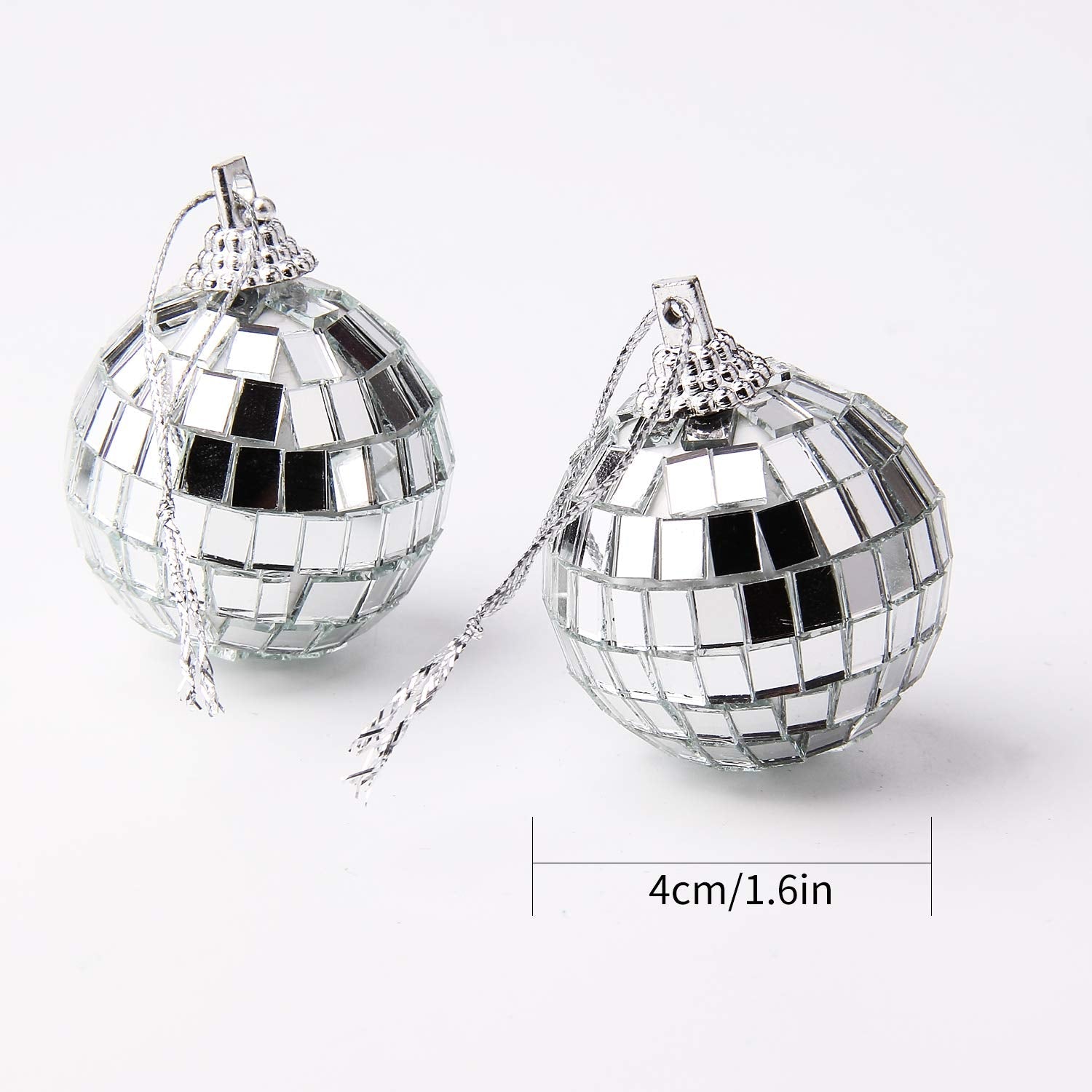 12 Pcs Silver Disco Mirror Ball for Party Decoration, Christmas Tree Wedding Birthday Party Ornaments(4CM) - Medaid International