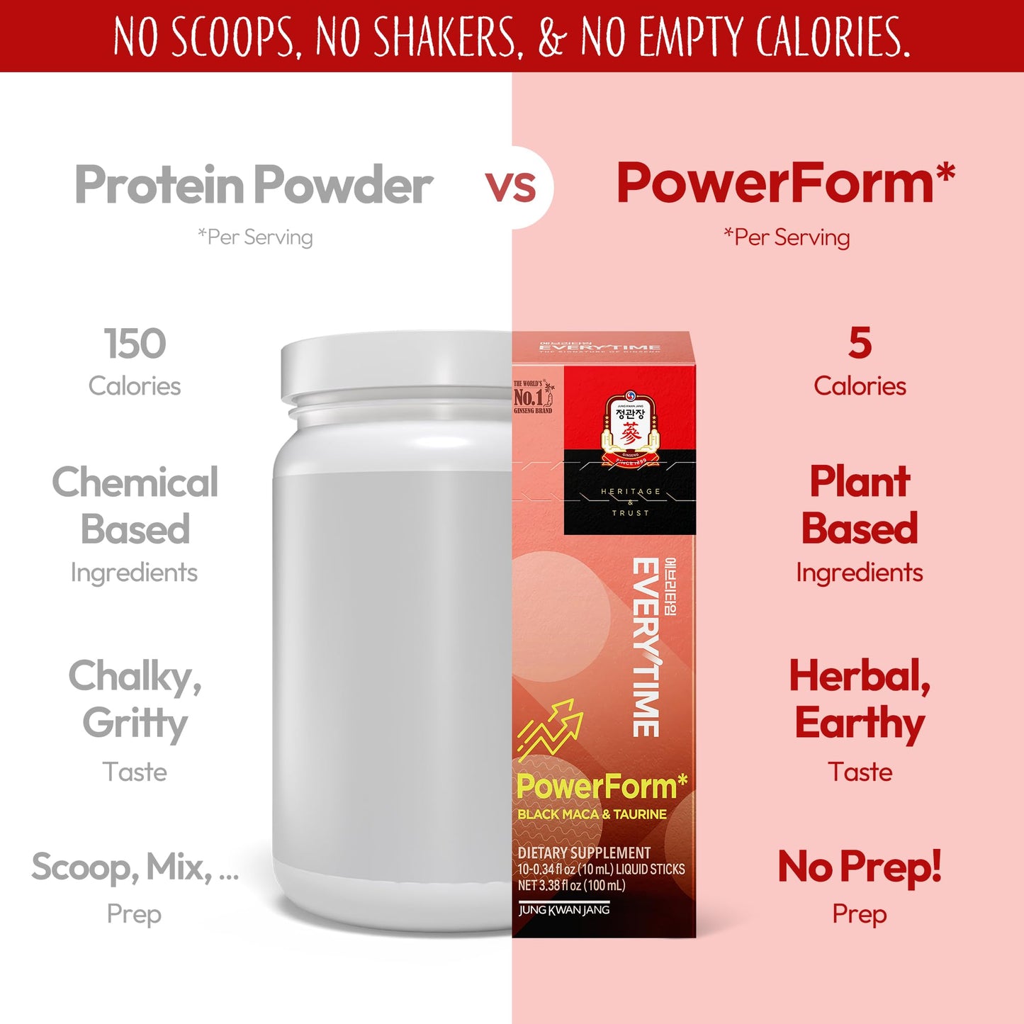 JUNG KWAN JANG US Everytime PowerForm - Intra Workout Herbal Energy Drink Packets with Korean Red Ginseng, Black Maca Root & Taurine - Non GMO (0.33 fl oz, 10 Sticks) - Medaid International
