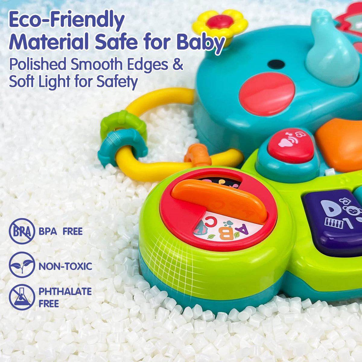 Hola 2-in-1 Musical Elephant Keyboard Interactive Baby Toy with 7 Play Activities, Light-Up Buttons, Piano, Nursery Rhymes, and Sensory Development Features for Motor and Cognitive Skills 6M+