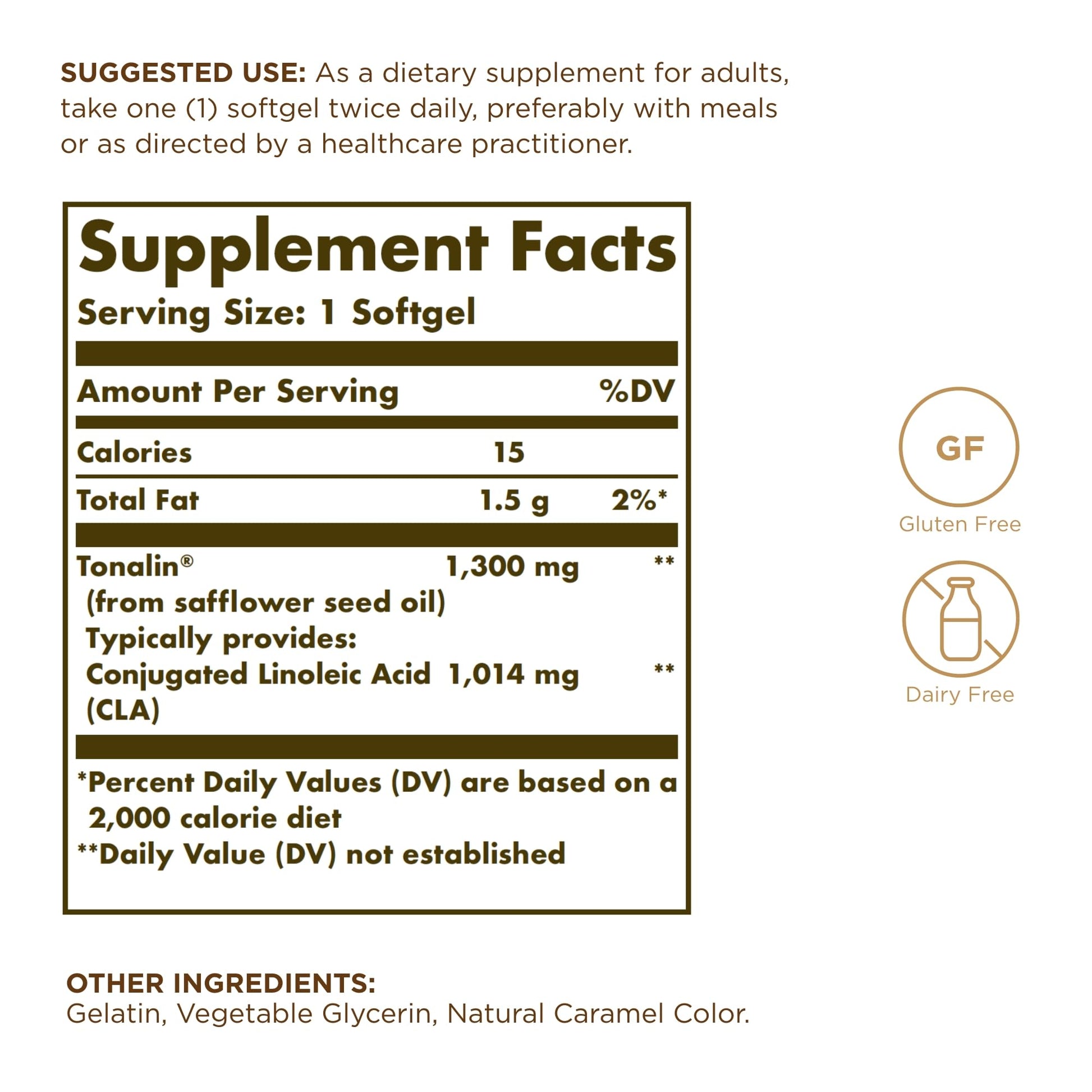 Solgar Tonalin CLA 1300 mg - 60 Softgels - Conjugated Linoleic Acid - Non-GMO, Gluten Free, Dairy Free - 60 Servings - Medaid International