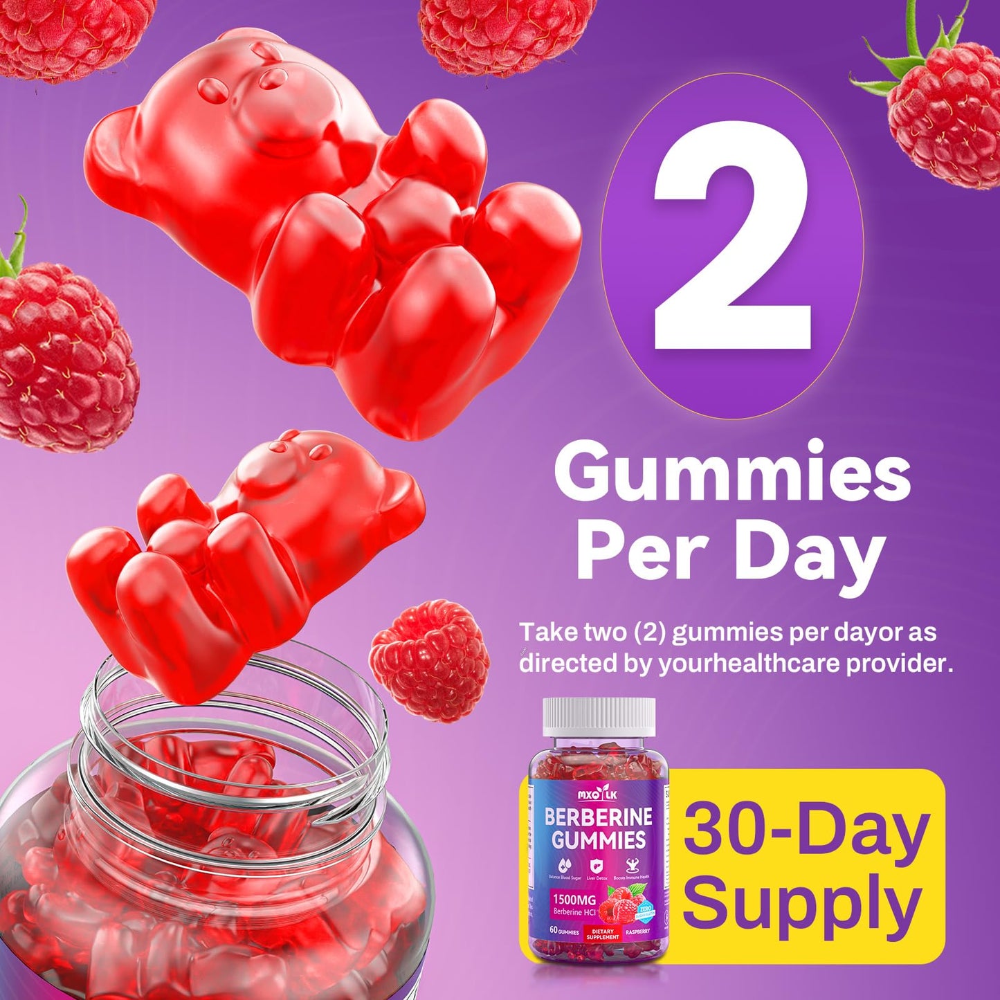 Berberine Gummies 1500mg – High Potency Berberine Supplement with Ceylon Cinnamon and Milk Thistle – Supports Glucose Metabolism & Natural Liver Function – Vegan, Sugar-Free, Non-GMO – 60 Count - Medaid International