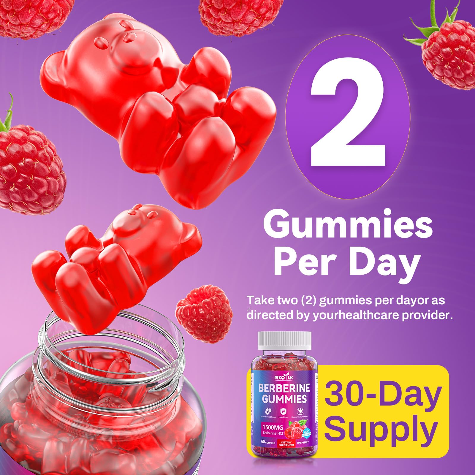 Berberine Gummies 1500mg – High Potency Berberine Supplement with Ceylon Cinnamon and Milk Thistle – Supports Glucose Metabolism & Natural Liver Function – Vegan, Sugar-Free, Non-GMO – 60 Count - Medaid International