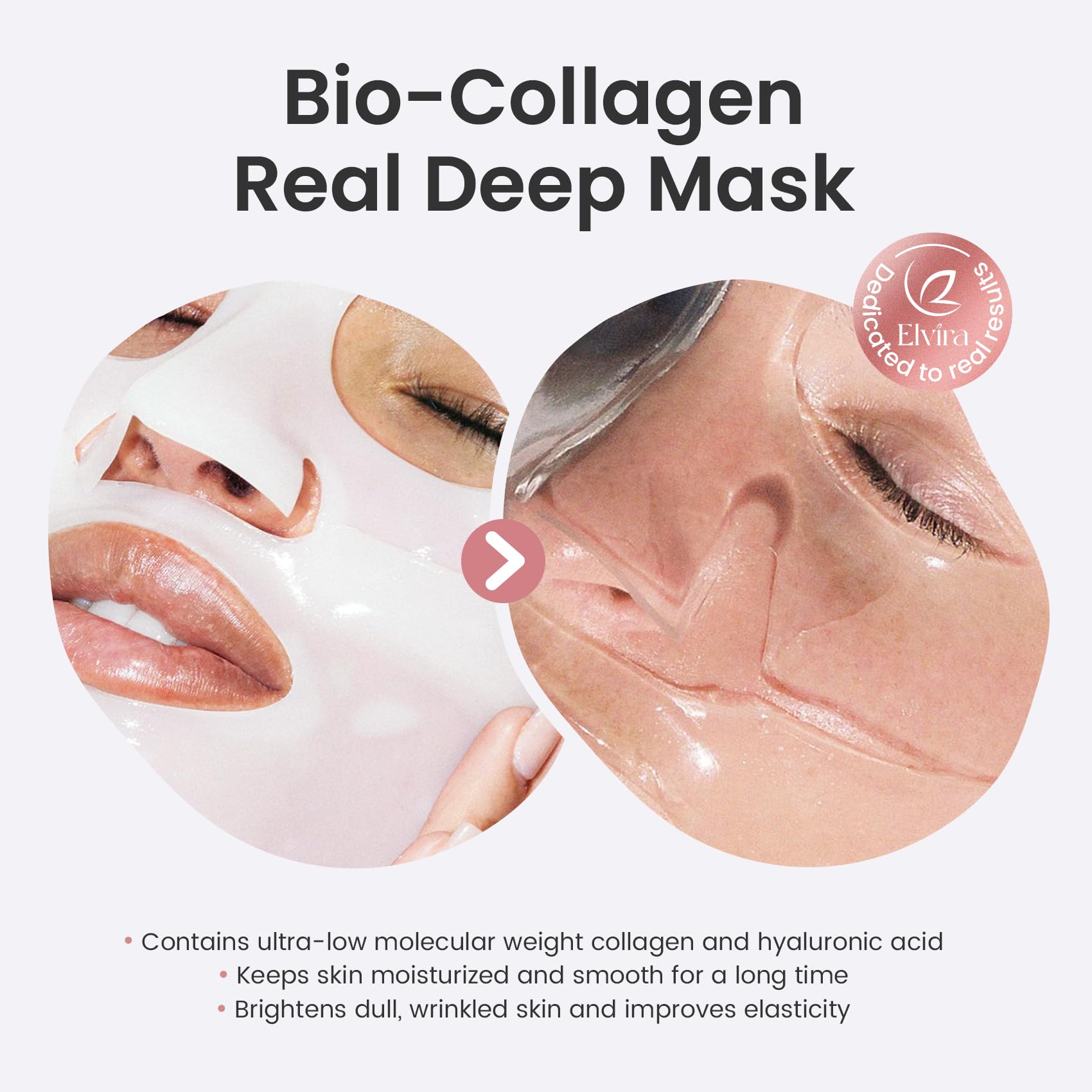 Elvira Bio-Collagen Face Mask - Deep Hydrating Overnight Face Mask, Korean Skincare, Facial Treatments & Masks for Women - Firming and Moisturizing, 4-Pack - Medaid International