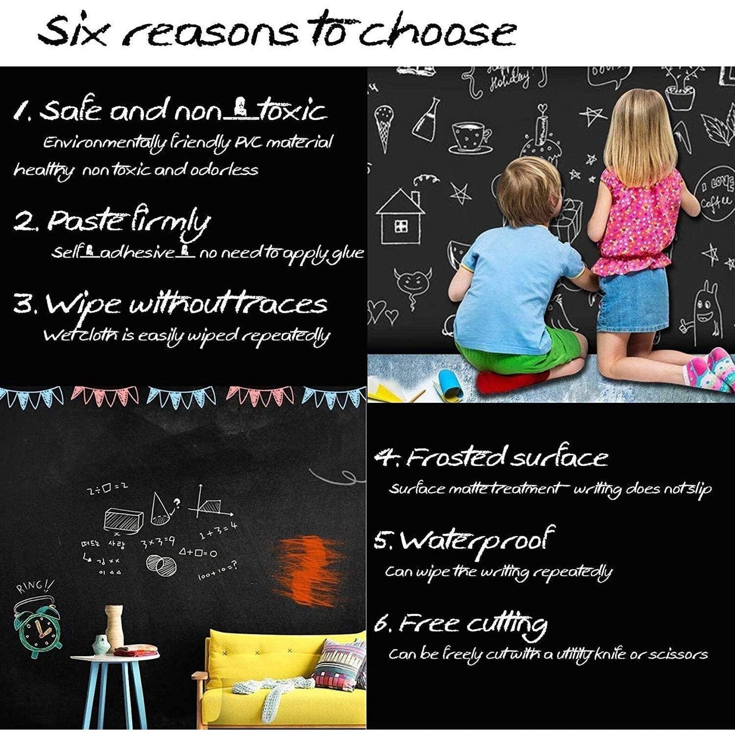 Blackboard Wall Sticker with 5 Free chalks (طبشور)