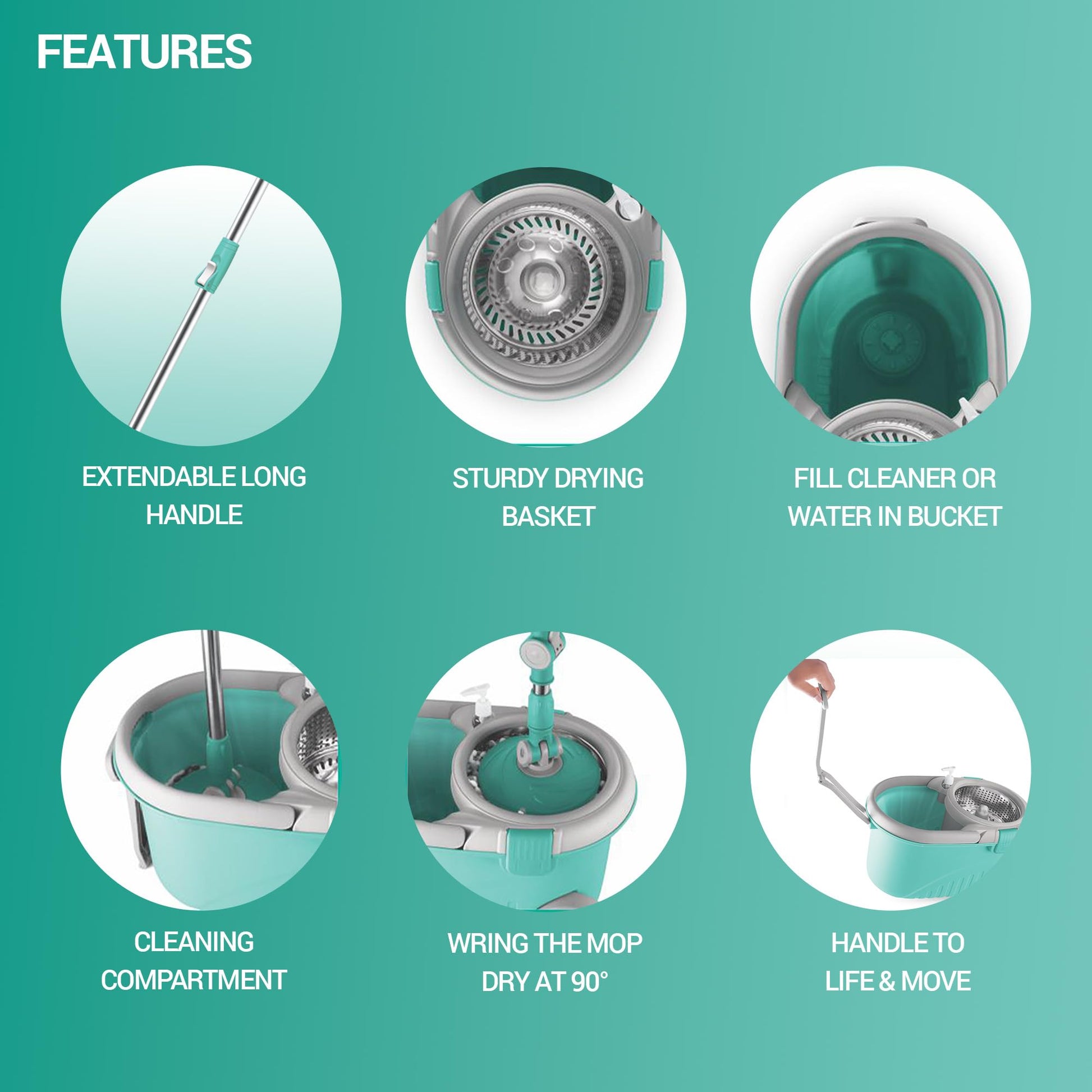 Spotzero Spin Mop and Bucket with Wringer Set and Wheels, 360 Spinning Mops System with 2 Microfiber Refills and Extendable Handle, Floor Cleaning System for Home by Milton (mapa para limpiar el piso) - Medaid International