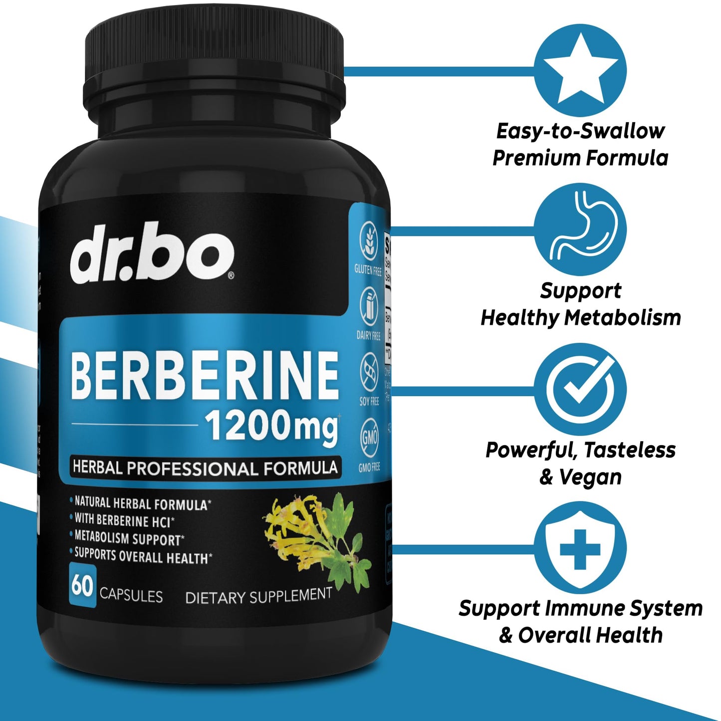 Berberine Supplement Capsules - 1200mg Berberine HCL Supplement for Healthy Metabolic Support - Premium Natural Complex for Women & Men, Pure Support Capsules Supplements - 60 Pills - Medaid International