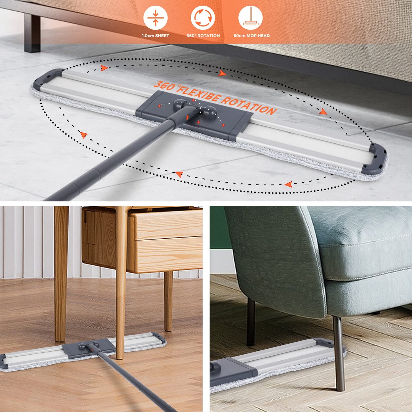 36" Large Wrestling mat mop Commercial Dust Mops for Floor Cleaning Push mop with Adjustable Handle for Company Hotel Household Cleaning Supplies - Medaid International