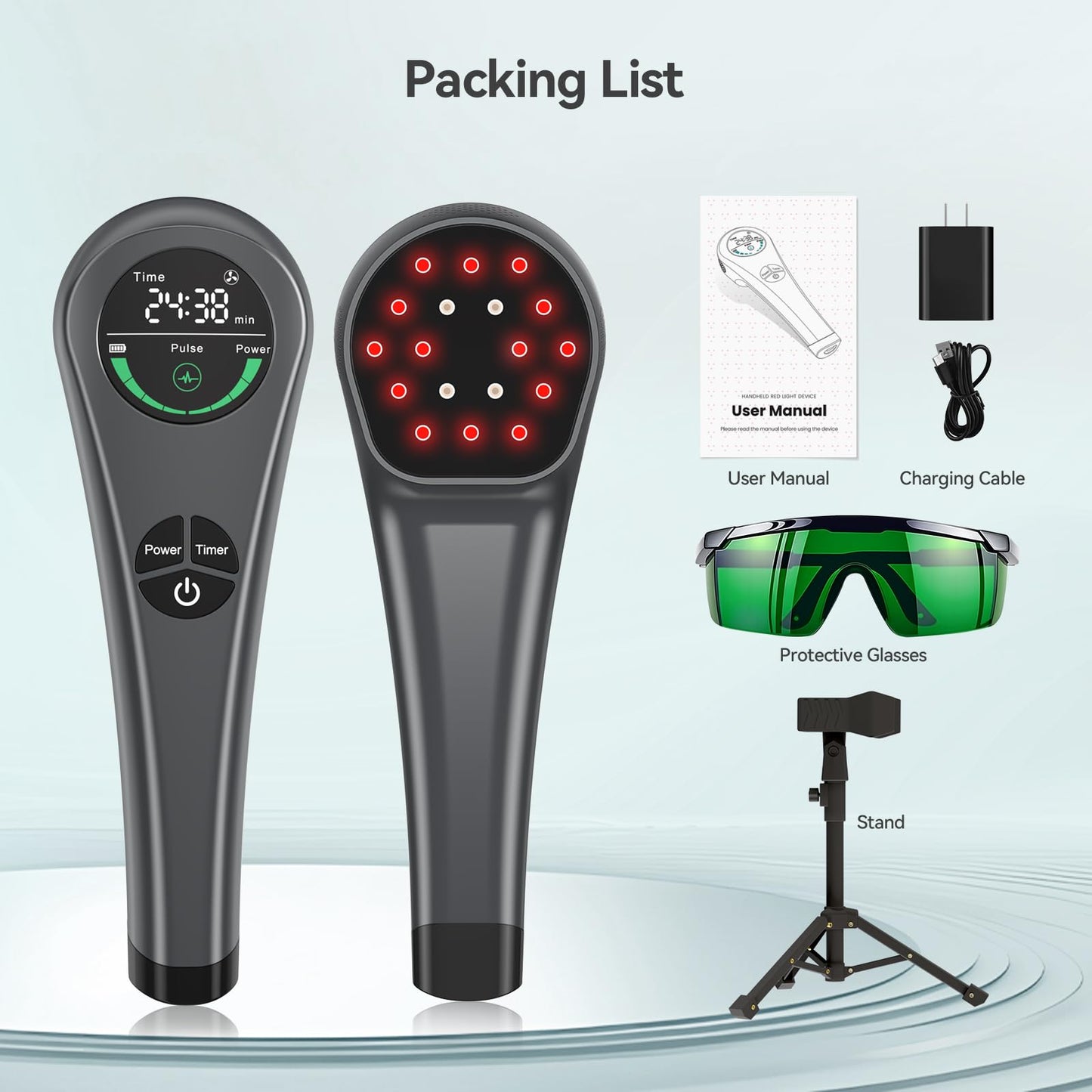 LAFCARE Handheld Red Light Therapy with Stand,Near Infrared Light Therapy Devices for Pain Relief Joint and Muscle Pain for Pets(4 * 808nm+14 * 650nm) - Medaid International