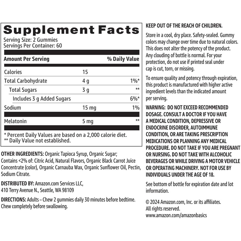 Amazon Basics Melatonin 5mg, 120 Gummies (2 per Serving), Strawberry (Previously Solimo) - Medaid International