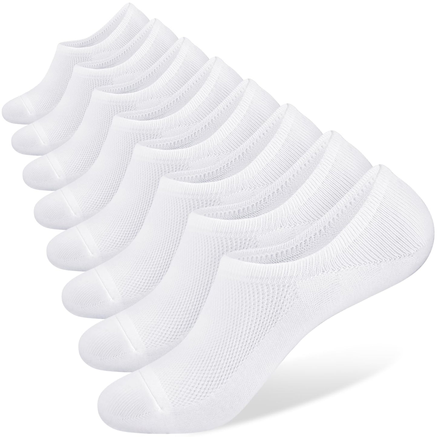 SIXDAYSOX No Show Socks for Men 8 pack Cotton Thin Low Cut Non Slip for Loafer Flats Sneakers (Anti Odor -8 Pure White, Shoe Size:12-15) - Medaid International