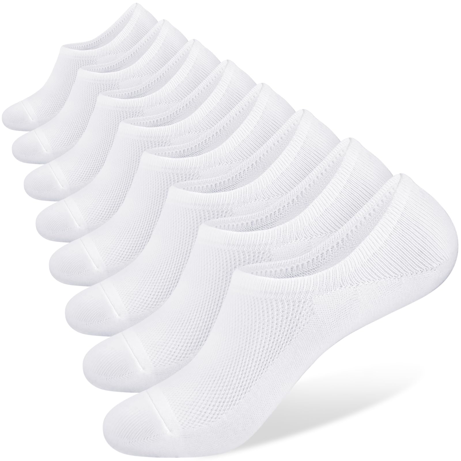 SIXDAYSOX No Show Socks for Men 8 pack Cotton Thin Low Cut Non Slip for Loafer Flats Sneakers (Anti Odor -8 Pure White, Shoe Size:12-15) - Medaid International