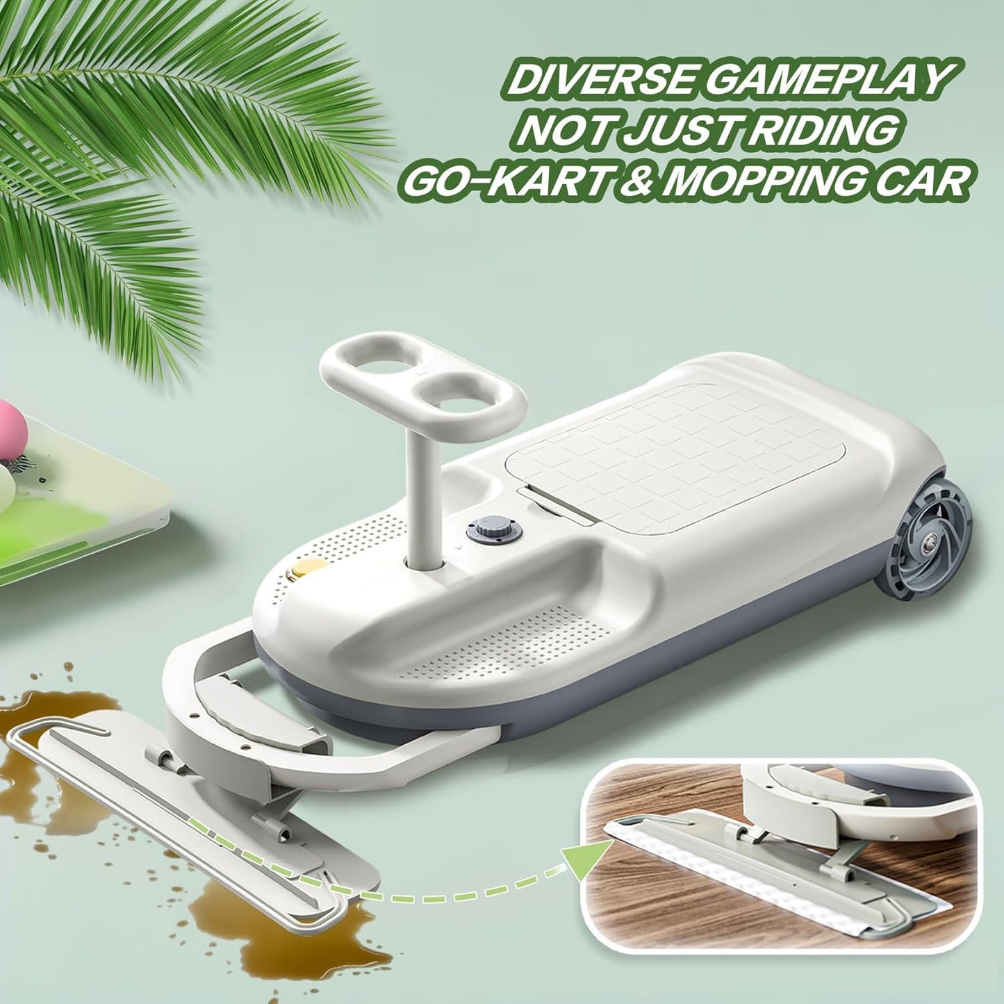 Cleaning Go Kart for Kids, Ride On Mop Floor Cleaner Go Carts with Cool Lights  Portable Mini Go Kart Retractable Cleaning Mop