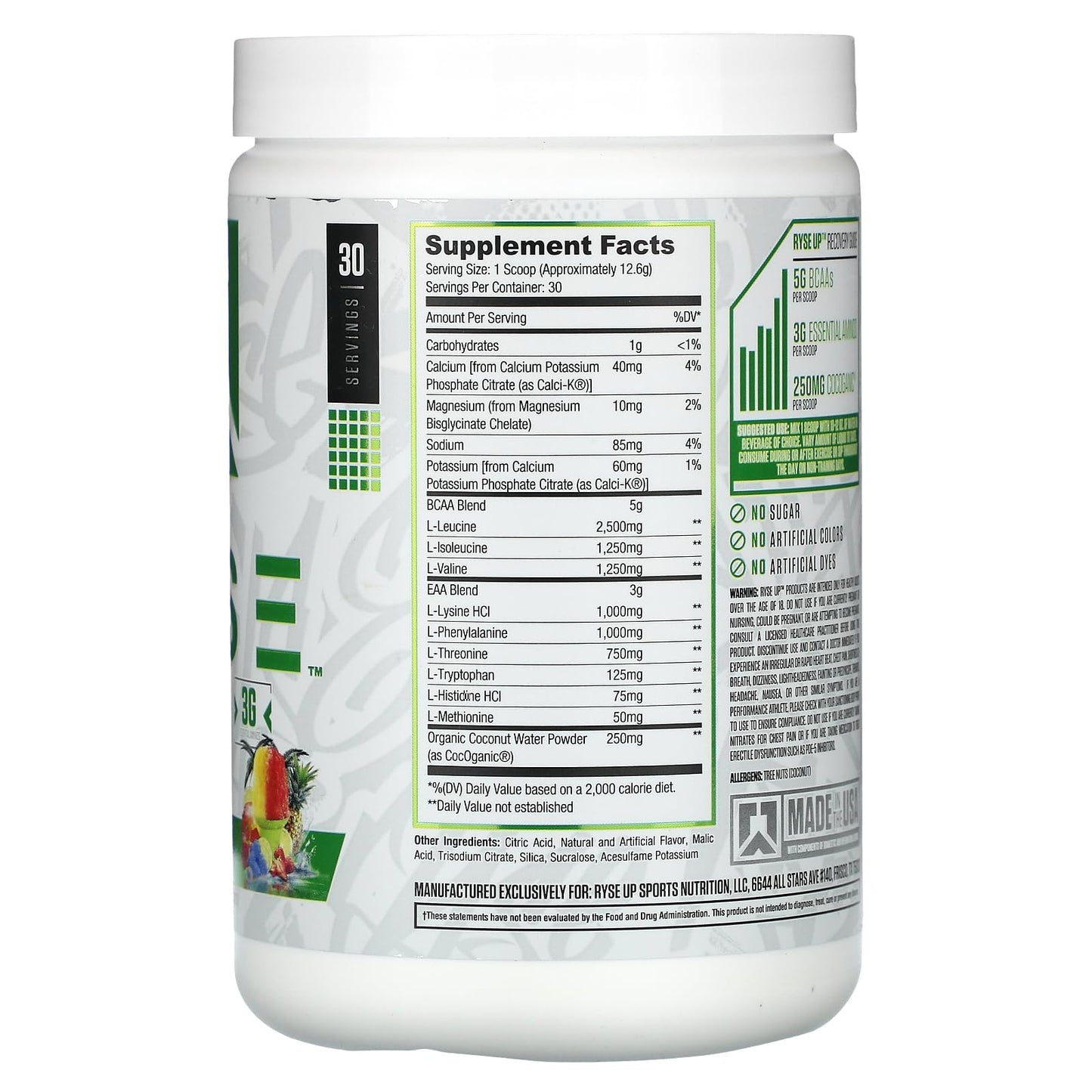 RYSE BCAA EAA Powder - Tropical Snocone - 5g Branched Chain Amino Acids, 3g Essential Aminos, Sugar-Free Electrolytes for Muscle Recovery, Endurance, Hydration and Strength - 30 Servings - Medaid International