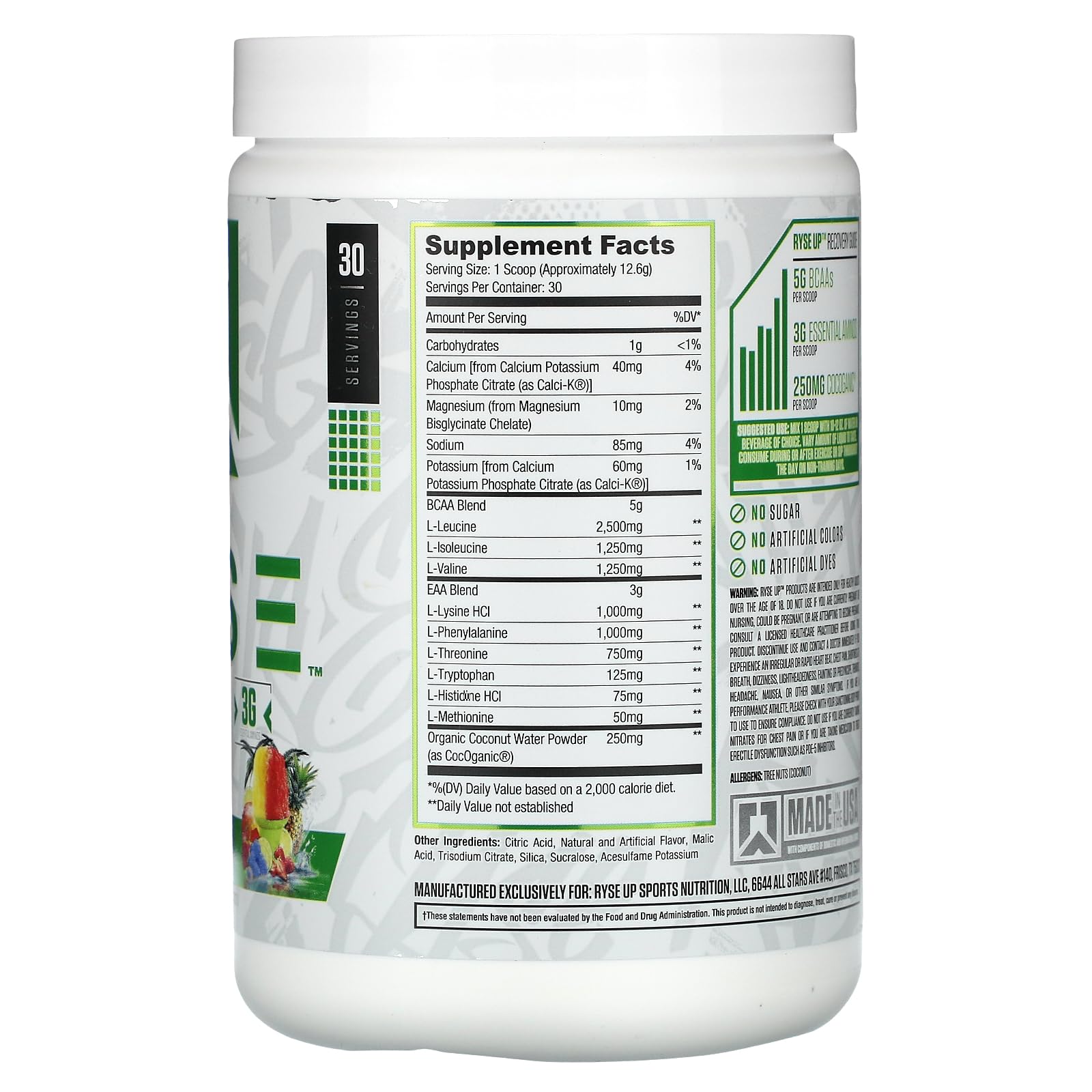 RYSE BCAA EAA Powder - Tropical Snocone - 5g Branched Chain Amino Acids, 3g Essential Aminos, Sugar-Free Electrolytes for Muscle Recovery, Endurance, Hydration and Strength - 30 Servings - Medaid International