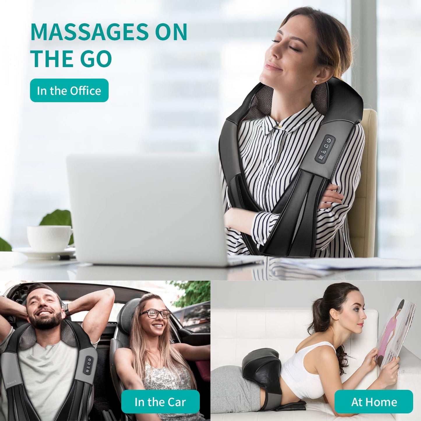 Nekteck Shiatsu Neck Massager for Pain Relief Deep Tissue with Heat, 3D Kneading Massage Pillow Back Shoulder Massagerfor Body Muscle, Plug-in Use for Home Office Car, Gifts for Mom Dad Him Her - Medaid International