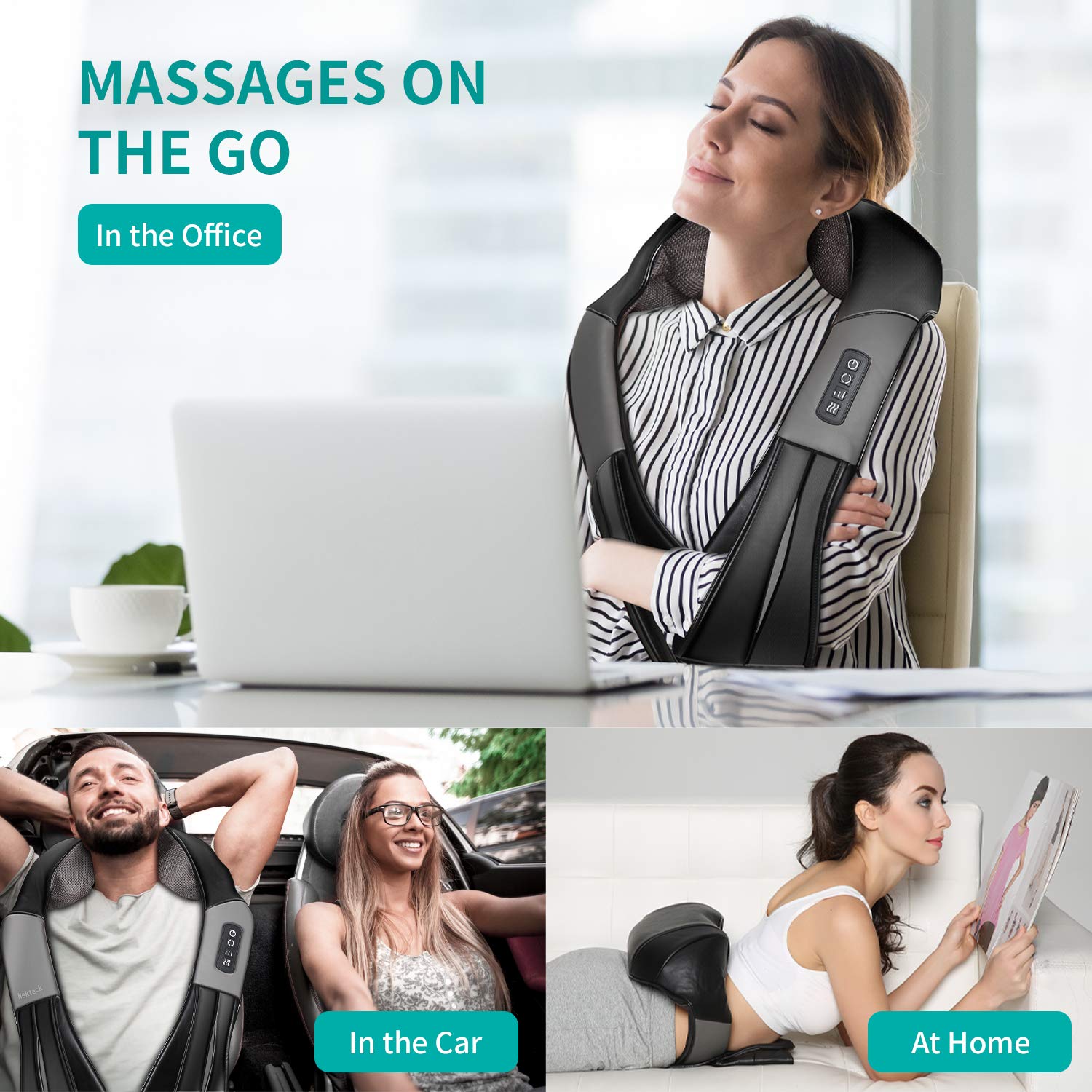 Nekteck Shiatsu Neck Massager for Pain Relief Deep Tissue with Heat, 3D Kneading Massage Pillow Back Shoulder Massagerfor Body Muscle, Plug-in Use for Home Office Car, Gifts for Mom Dad Him Her - Medaid International