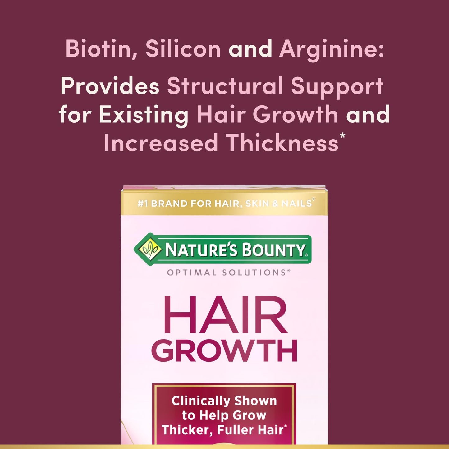 Nature's Bounty Optimal Solutions Hair Growth Supplement with Biotin, Hair Growth Vitamins with Biotin Silicon & Arginine, 1 Per Day, 30 Capsules, One Month Supply - Medaid International