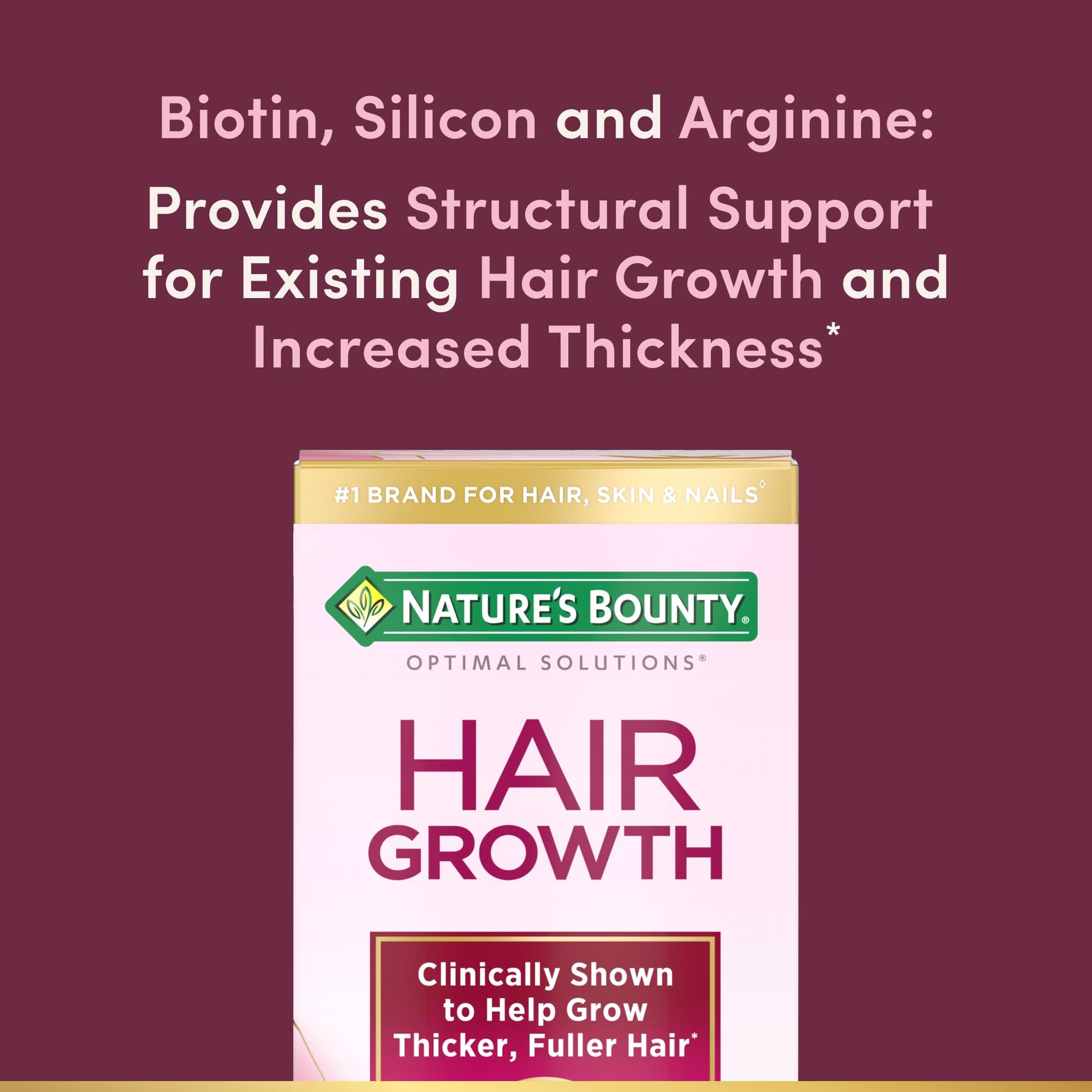 Nature's Bounty Optimal Solutions Hair Growth Supplement with Biotin, Hair Growth Vitamins with Biotin Silicon & Arginine, 1 Per Day, 30 Capsules, One Month Supply - Medaid International