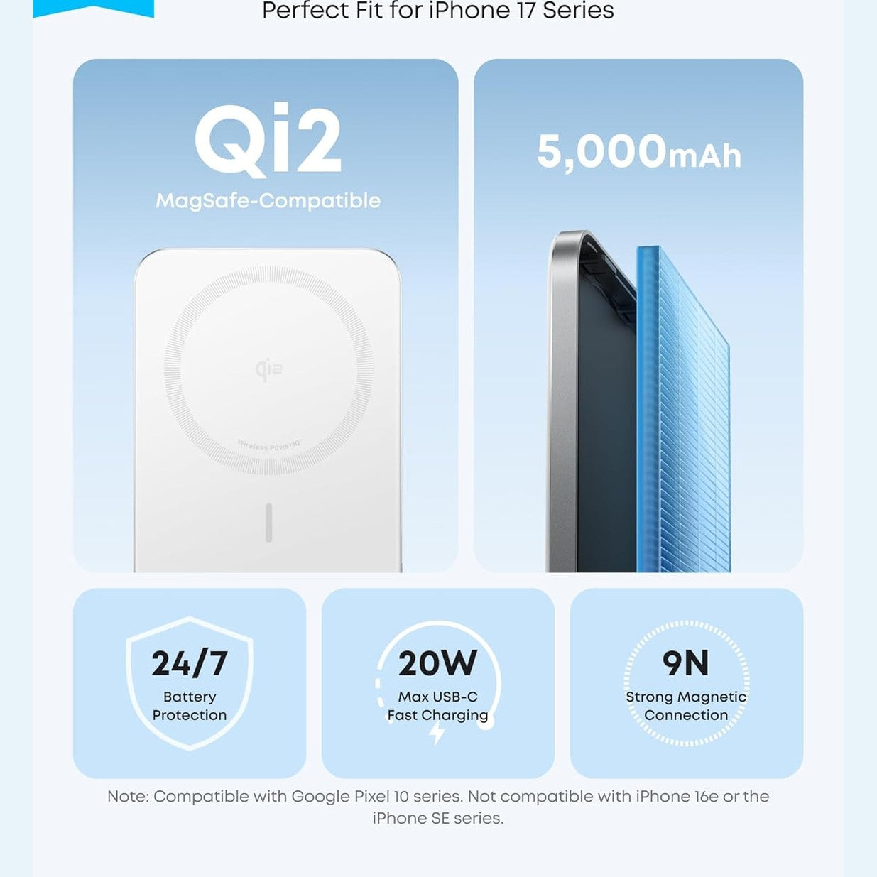 Anker Nano Power Bank, Ultra-Slim 5,000mAh Magnetic Battery Pack, Qi2 Certified 15W Max Ultra-Fast MagSafe-Compatible Portable Charger, PD 20W, Ergonomic Design, For iPhone 17/16/15/14/13 Only(White)