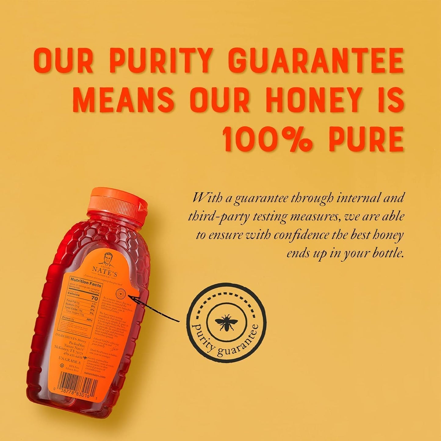 Nate's 100% Pure, Raw & Unfiltered Honey - Award-Winning Taste, 32oz. Squeeze Bottle - Medaid International