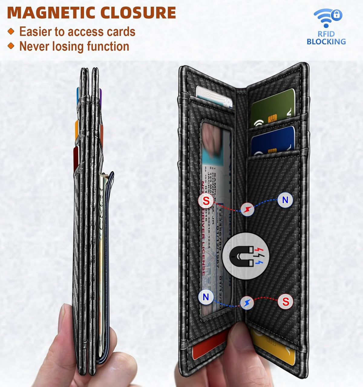 KASTWAVE Magnetic Closure Slim Wallet - Genuine Leather RFID Blocking Front Pocket Wallet for Men - Holds 12 Cards with Money Clip - Minimalist & Secure Design
