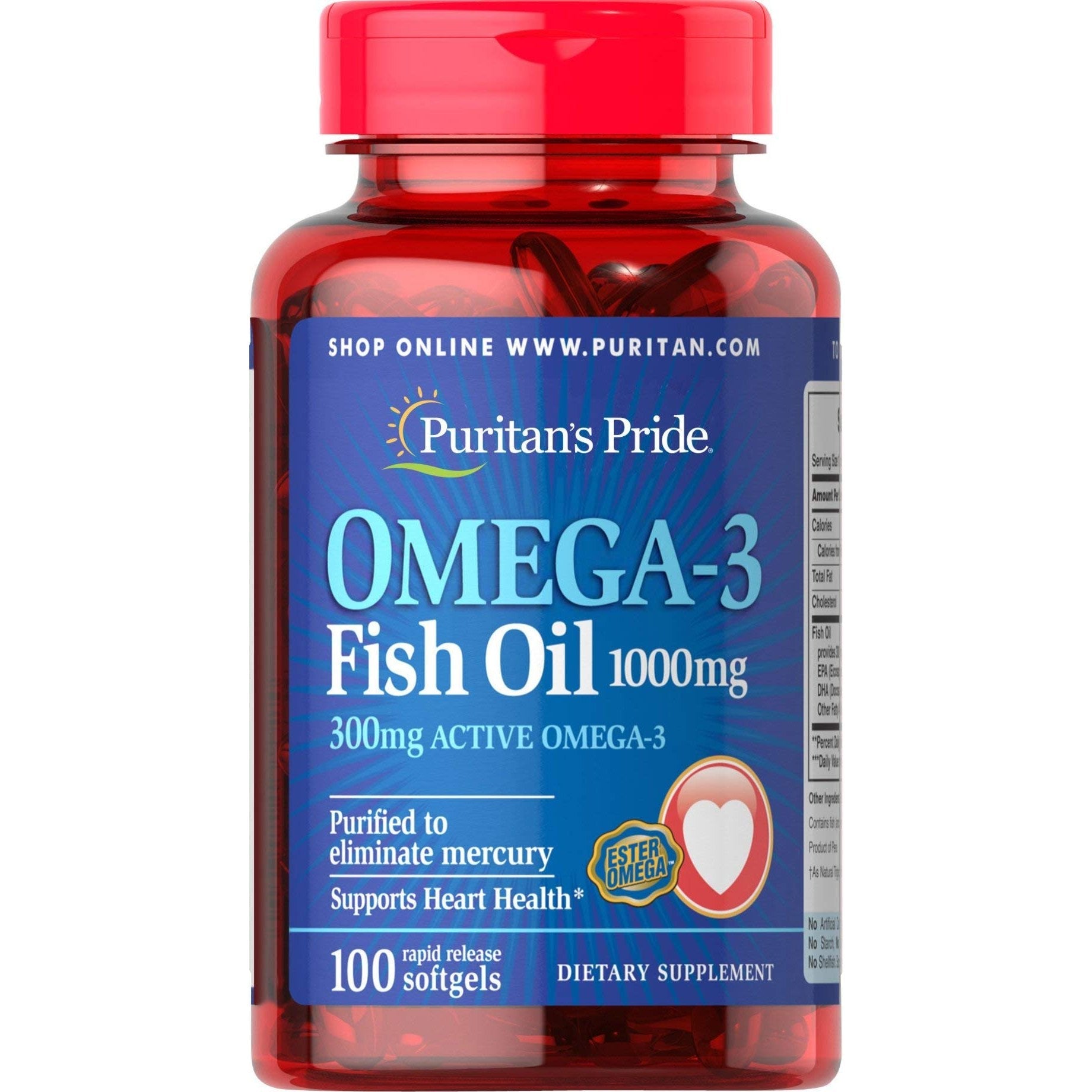 Puritans Pride Omega-3 Fish Oil 1000 Mg, 100 Count - Medaid International