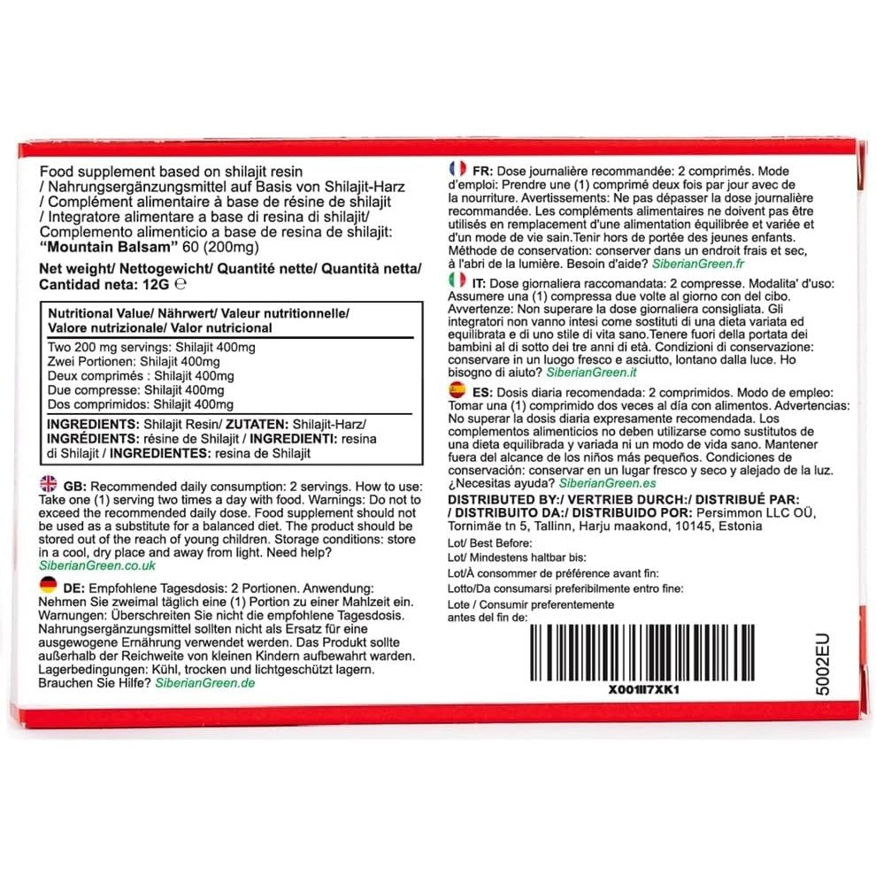 Siberian Green Altai Shilajit 120 Tablets "Mountain Balsam" - Original Altai 100% Pure Fulvic Acid and Trace Minerals - Medaid International