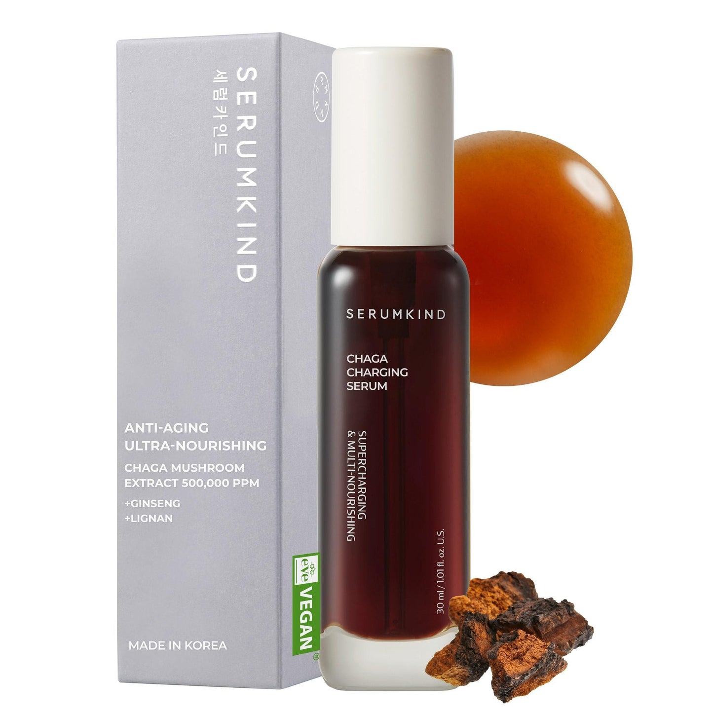 SERUMKIND Chaga Mushroom Serum for Korean Face Skincare - Beta Glucan Extract - Nourishing & Hydrating - Provides Deep Hydration for Extremely Dry Skin - Vegan & Cruelty-Free – 1.01 fl.oz. - Medaid International