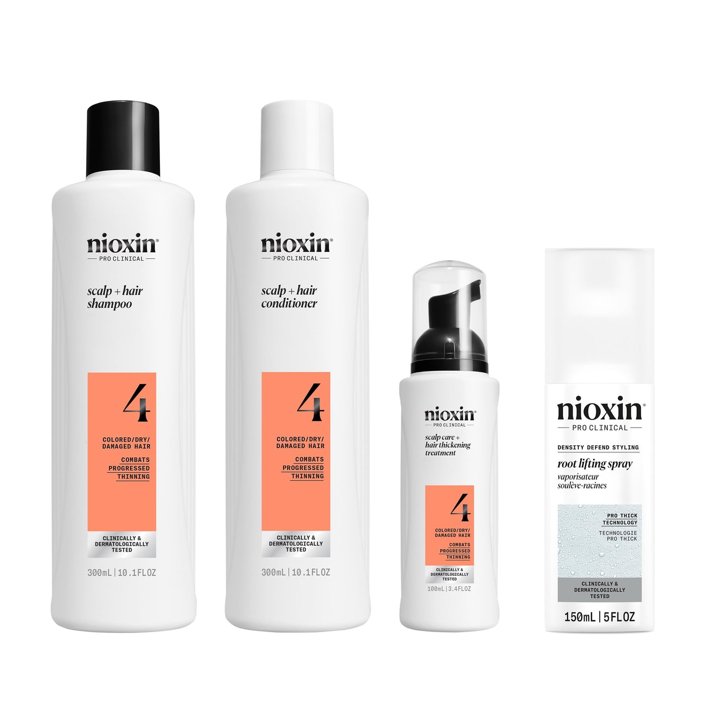 Nioxin System Kit 4 + Thickening Spray, For Color Treated Hair with Progressed Thinning, Full Size (3 Month Supply) - Medaid International
