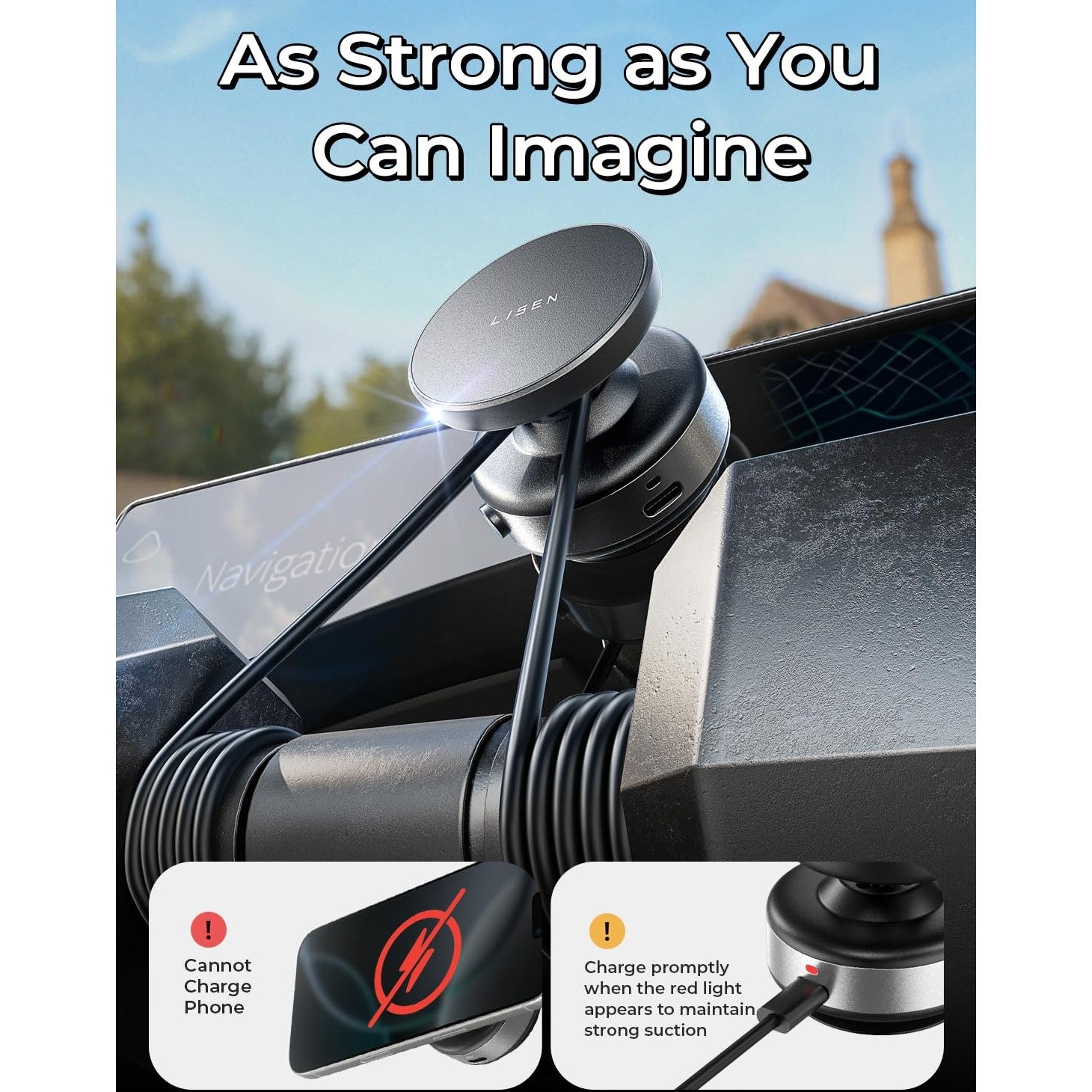 LISEN Suction Phone Mount, Content Creator Vlogging Portable Super Stable Electric Vacuum Magnetic Phone Holder, 360 Adjustable Travel Multi-Scene TikTok for iPhone 17 Pro Max Air 16e 16 15 14 13 - Medaid International