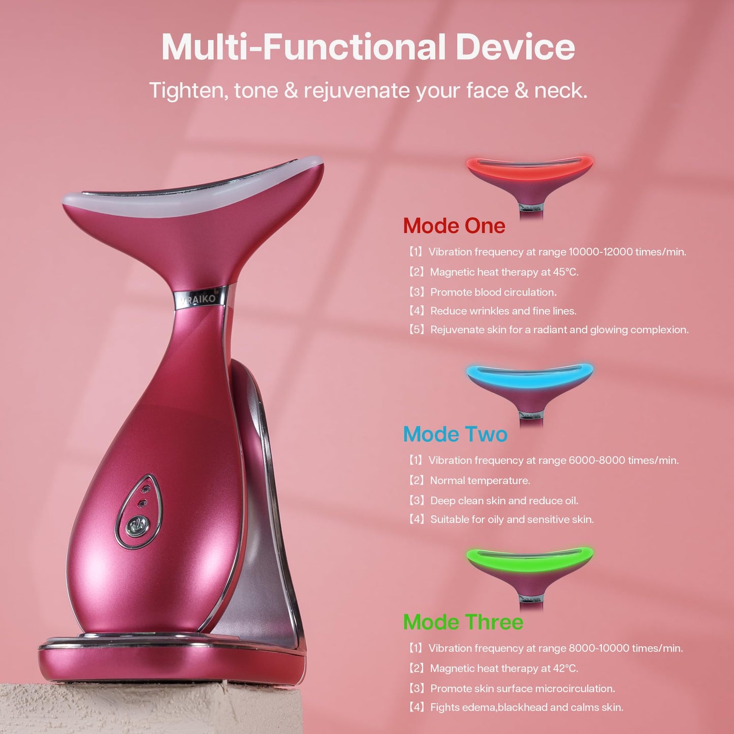 VRAIKO Lily Neck Face Massager, Face Sculpting Tool, 3-in-1 Facial Device with Thermal, Triple Action Care, for Enhanced Absorption Radiance Contouring Elasticity and Lymphatic Drainage (With Stand) - Medaid International
