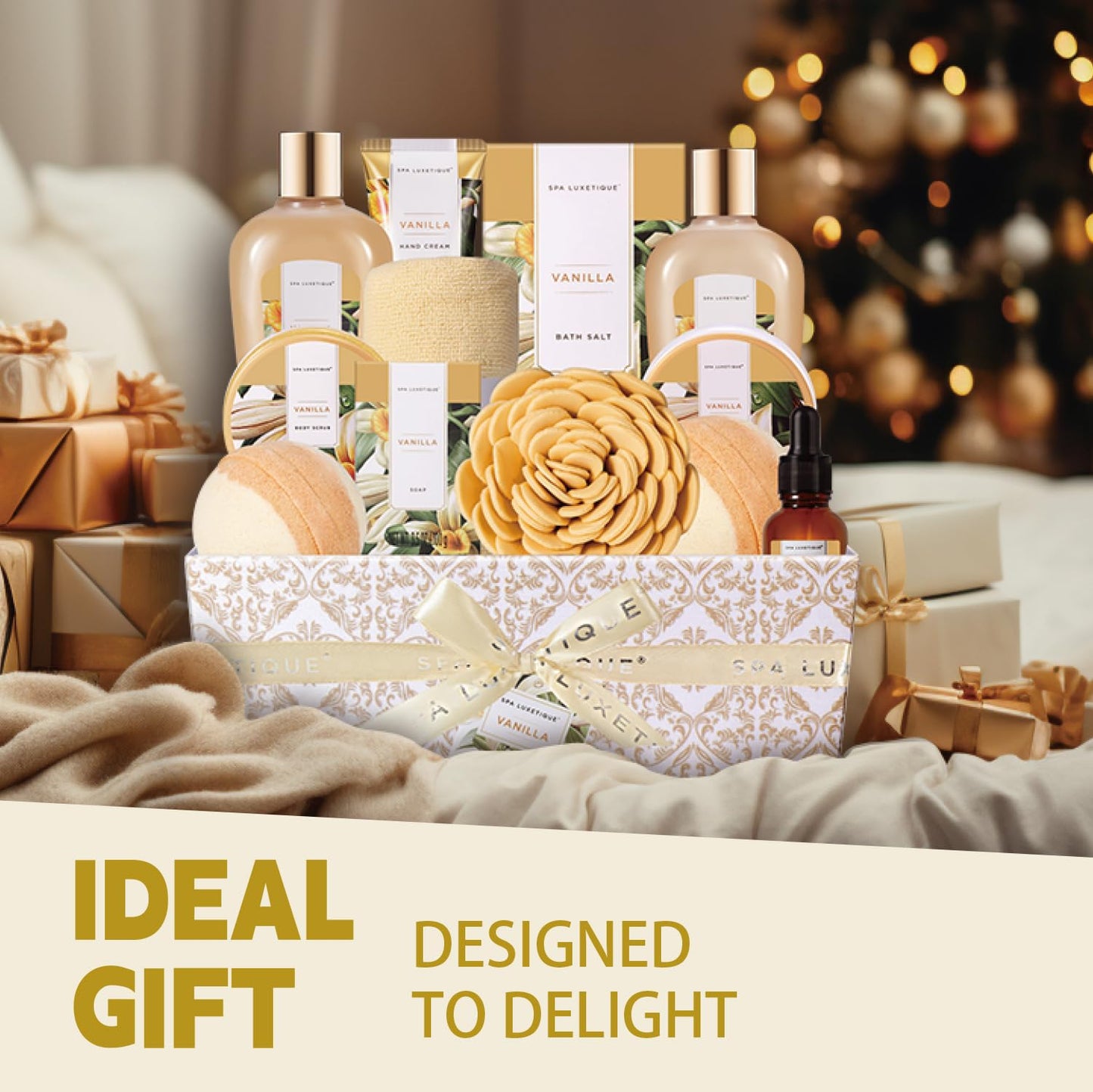 Spa Gift Baskets for Women, Spa Luxetique Spa Gifts for Women, Birthday Gifts Spa Kit, 12pc Vanilla Bath Set, Womens Self Care Gifts,Christmas Gifts - Medaid International