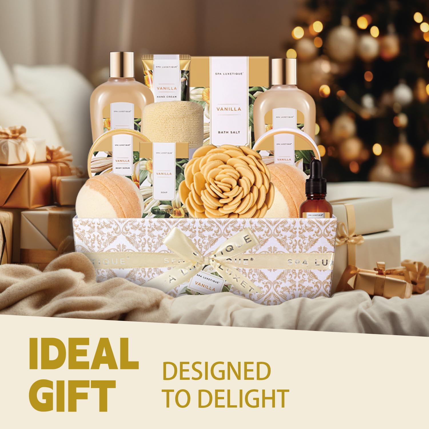 Spa Gift Baskets for Women, Spa Luxetique Spa Gifts for Women, Birthday Gifts Spa Kit, 12pc Vanilla Bath Set, Womens Self Care Gifts,Christmas Gifts - Medaid International