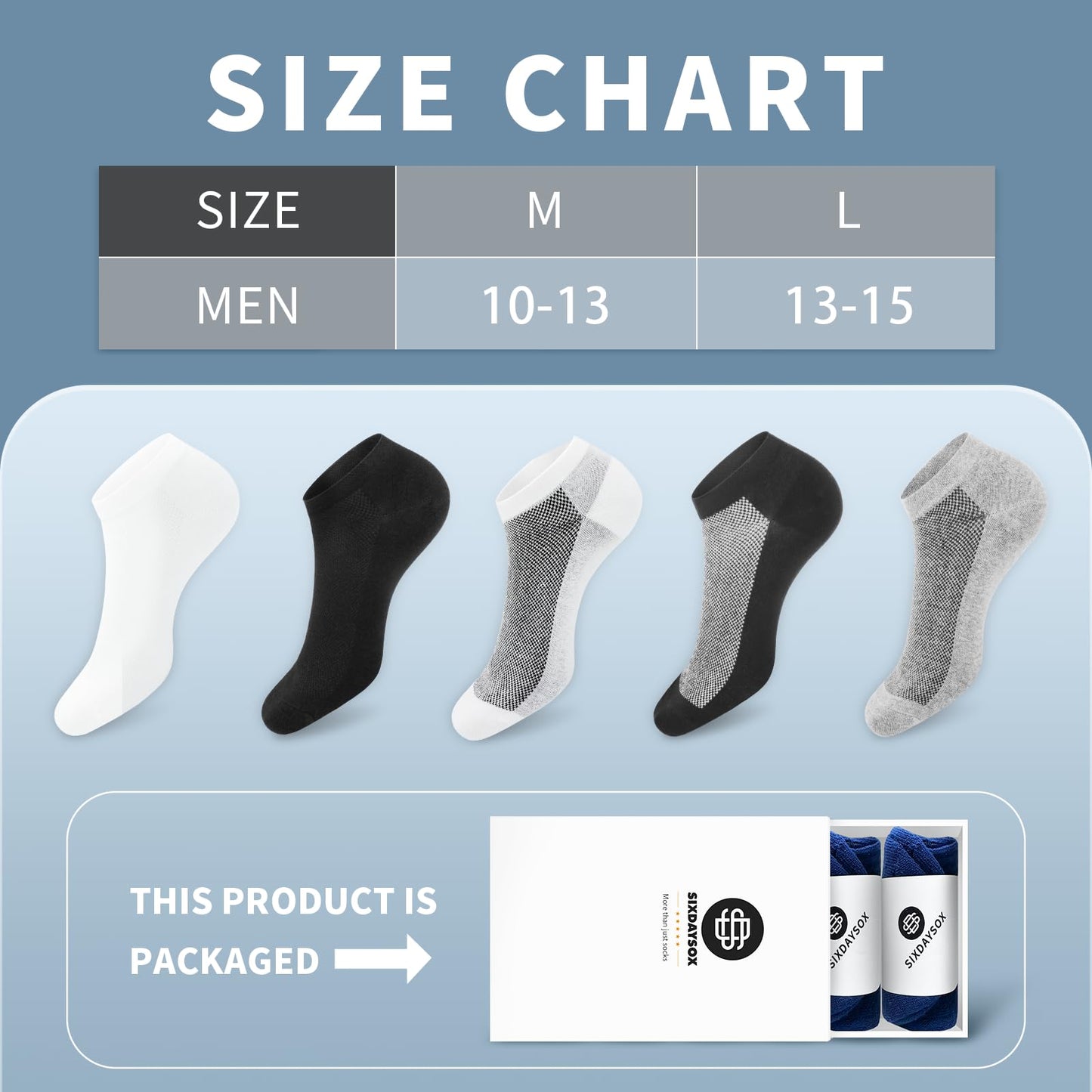 SIXDAYSOX 8 Pack Mens Ankle Socks Low Cut Comfort Casual Socks Size 13-15 Pure White - Medaid International