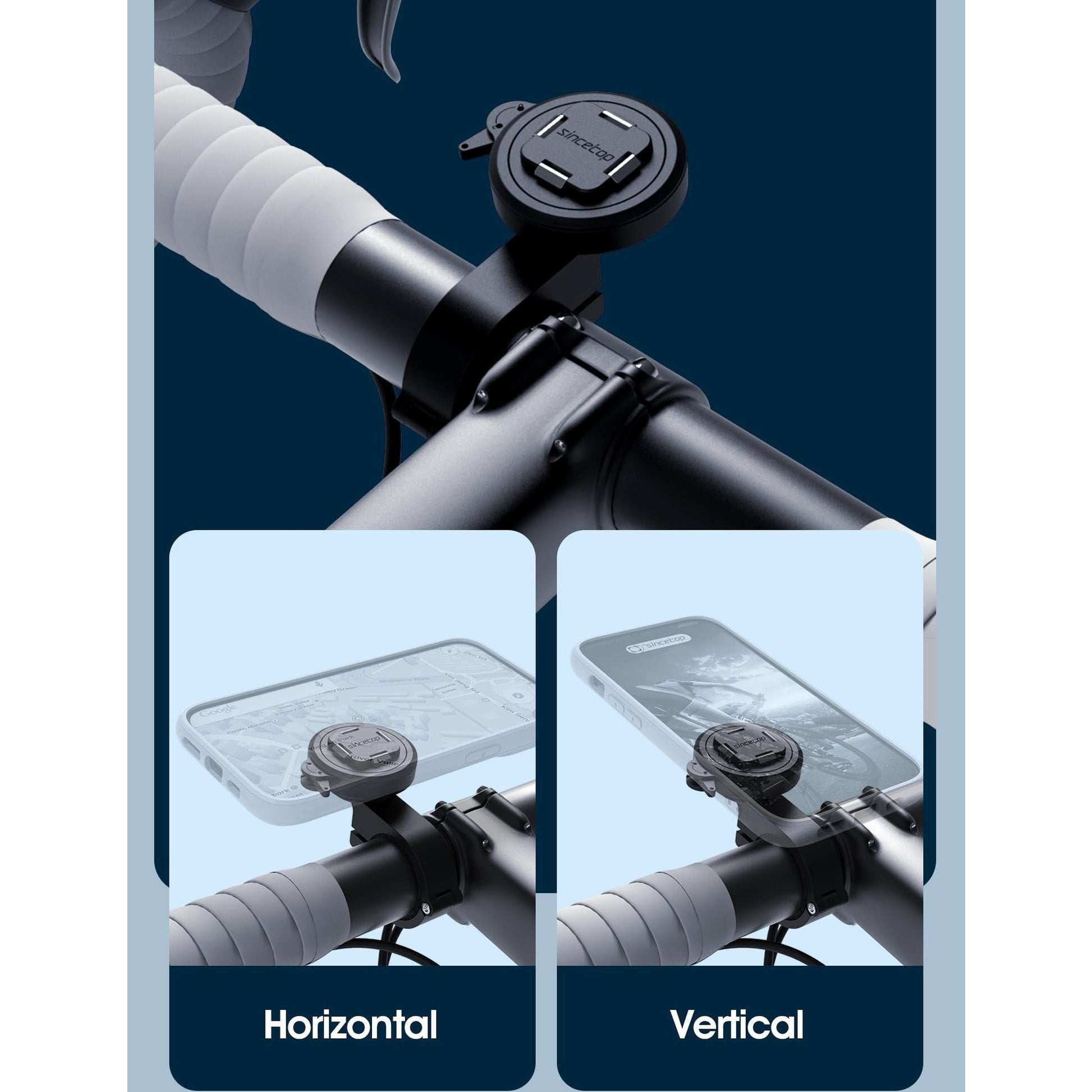 sincetop Bike/Motorcycle Phone Mount - Series Q [ Quad ] - Quick Lock & Release - Aluminum Bicycle Handlebar Phone Holder - Compatible with Mountain/Road/Electric Bikes, and Scooters - Medaid International