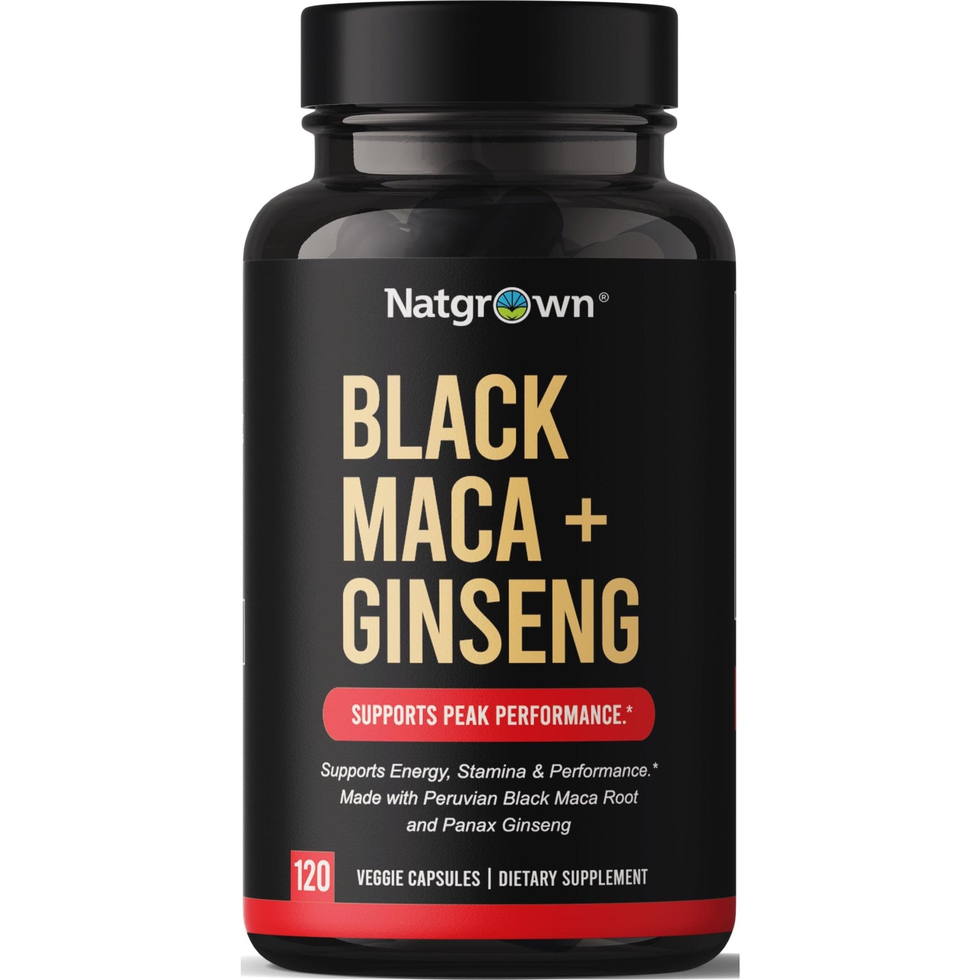Natgrown Black Maca Root + Panax Ginseng Powder Capsules 1500 mg with Black Peruvian Maca Root & Korean Panax Ginseng Supplement for Men and Women - Vegan Pills (120 Count) - Medaid International