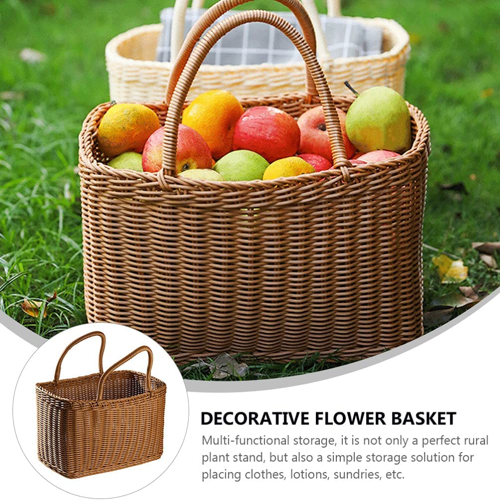 TERRIFI African Market Basket Large Oval Plastic Basket with Handle Grocery Bag Shopping Bag