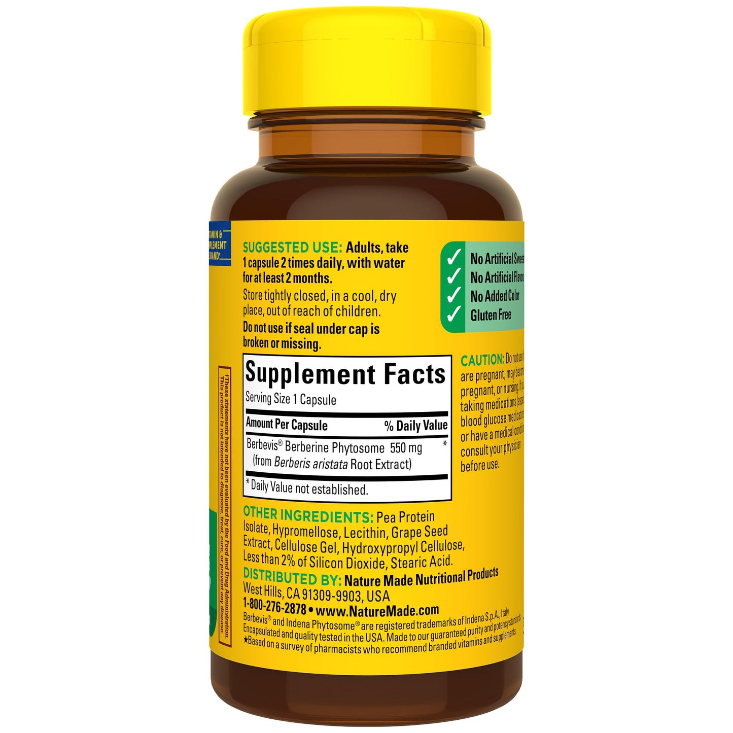 Nature Made Better Absorption Berberine Phytosome Capsules, 1100mg Per 2 Capsules Daily, Berberine Supplement for Cardiovascular Health Support, 60 Capsules, 30 Day Supply - Medaid International