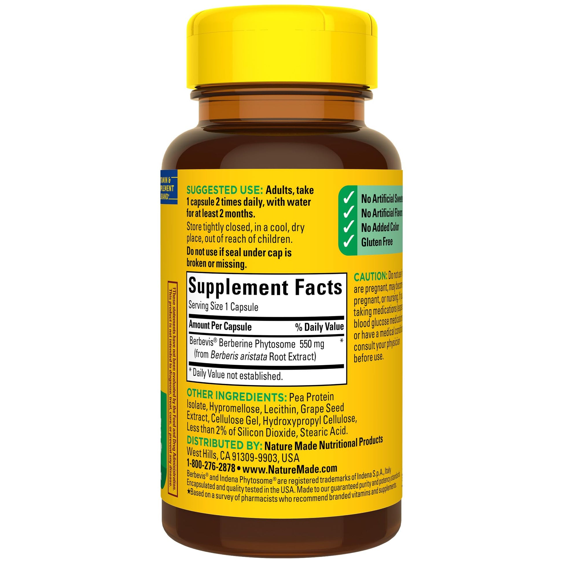 Nature Made Better Absorption Berberine Phytosome Capsules, 1100mg Per 2 Capsules Daily, Berberine Supplement for Cardiovascular Health Support, 60 Capsules, 30 Day Supply - Medaid International